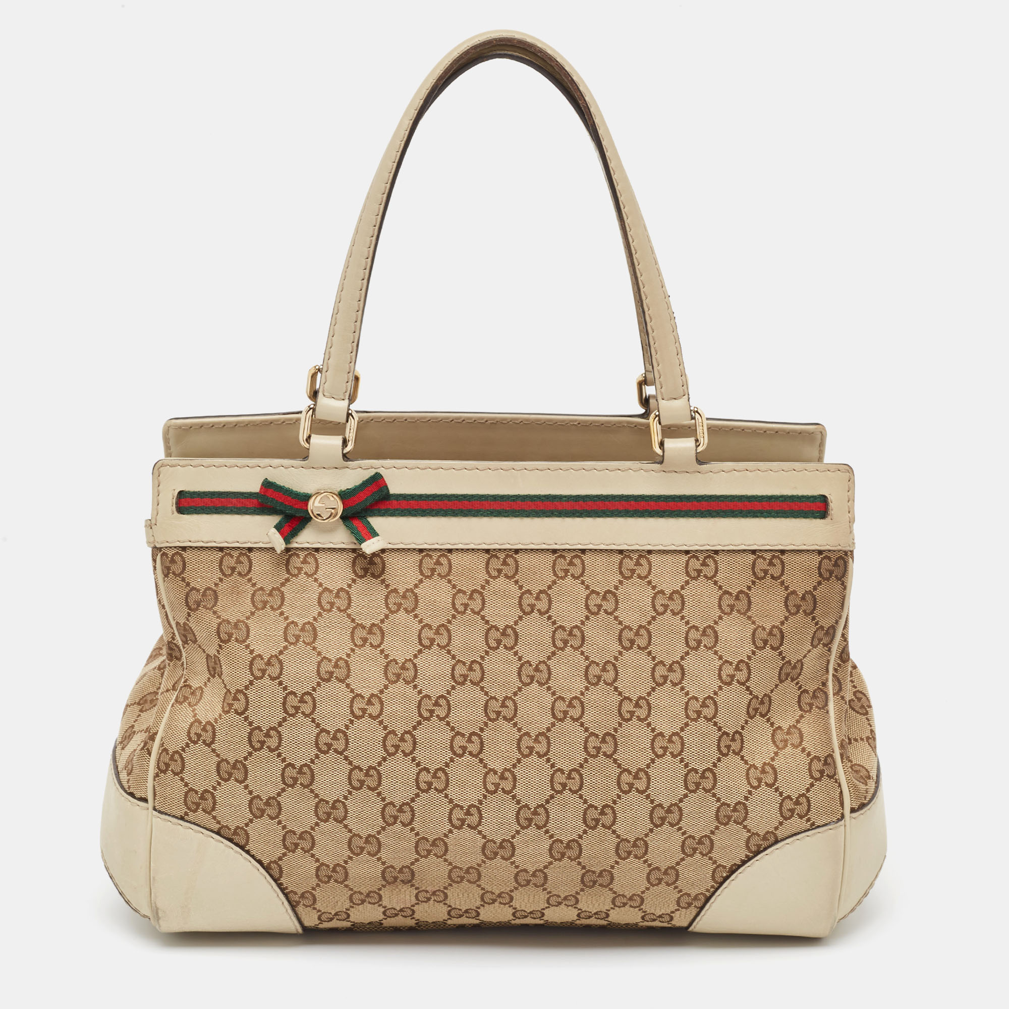 Pre-owned Gucci Beige/cream Gg Canvas And Leather Mayfair Tote