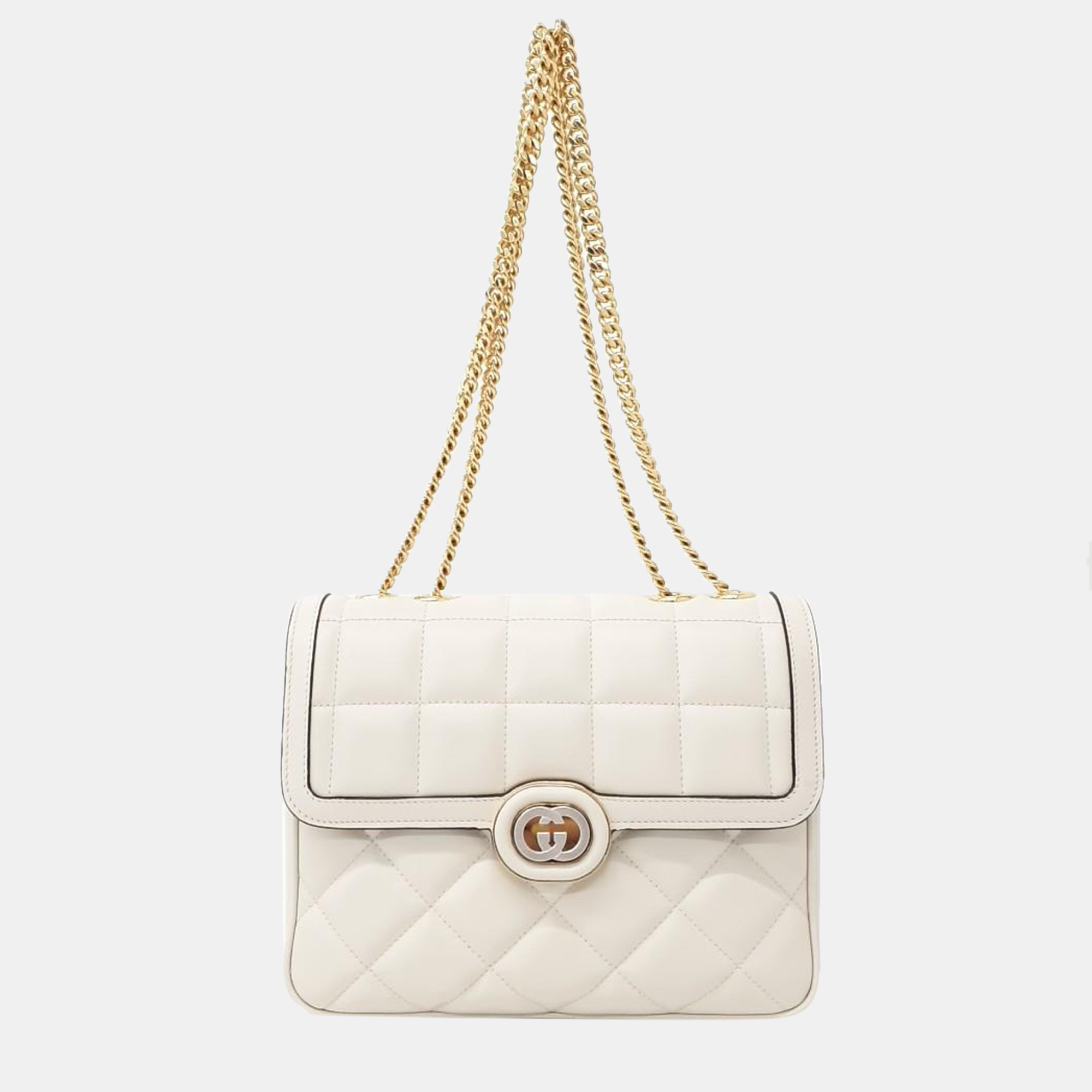 

Gucci Cream Calfskin Quilted Small Deco Shoulder Bag, White