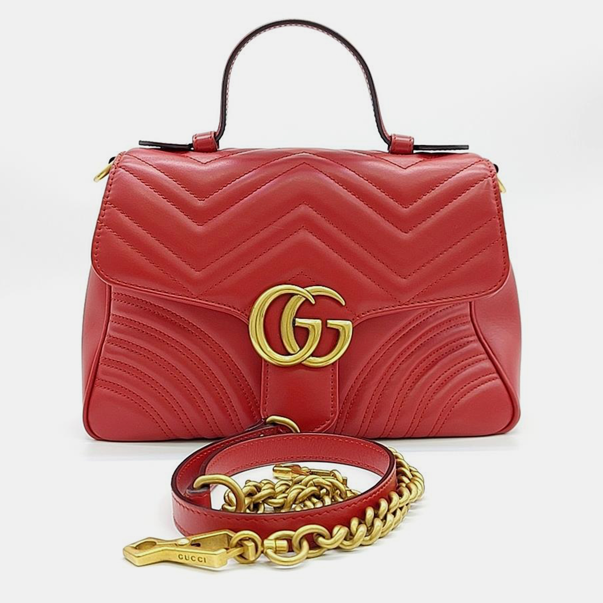 

Gucci Matelasse Marmont Top Handle Bag (498110), Red