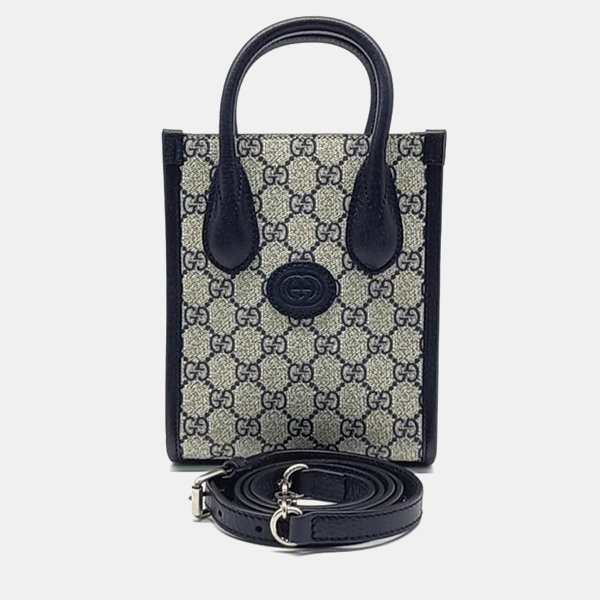 

Gucci Navy Blue/Beige GG Canvas Interlocking G Mini Tote Bag