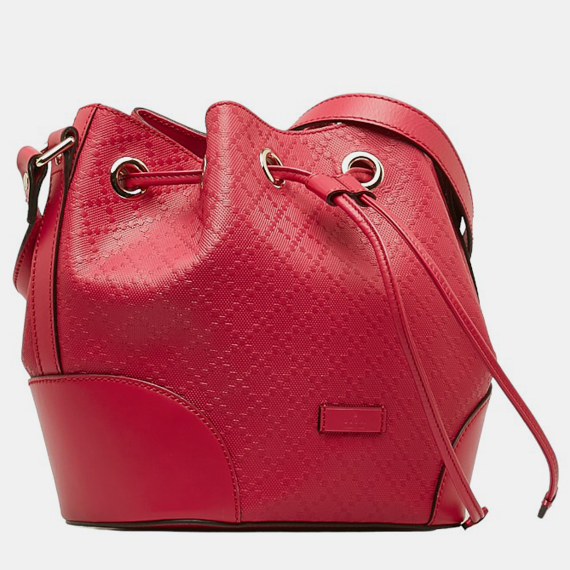 

Gucci Red Leather Diamante Leather Hilary  Bucket Bag