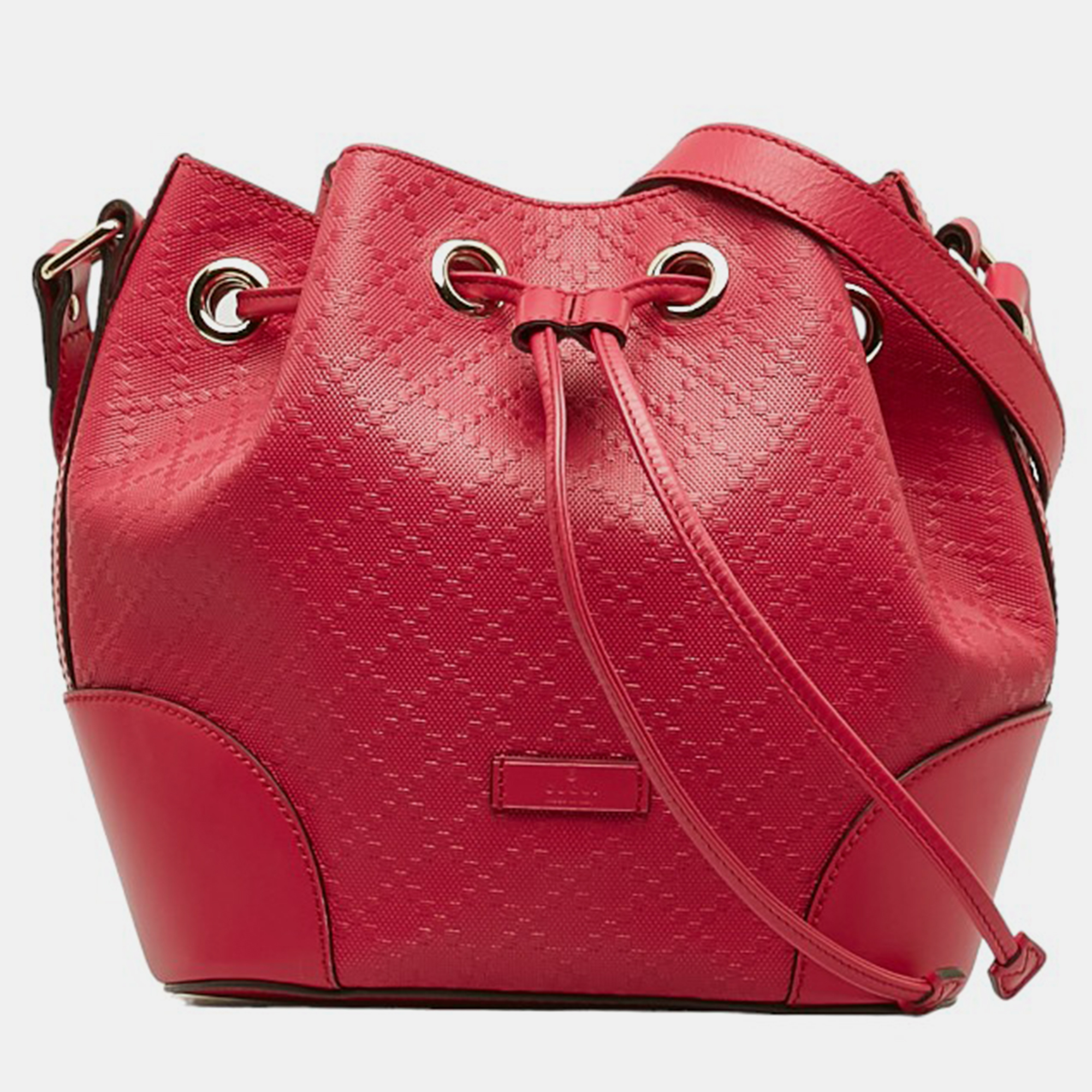 

Gucci Red Leather Diamante Leather Hilary  Bucket Bag