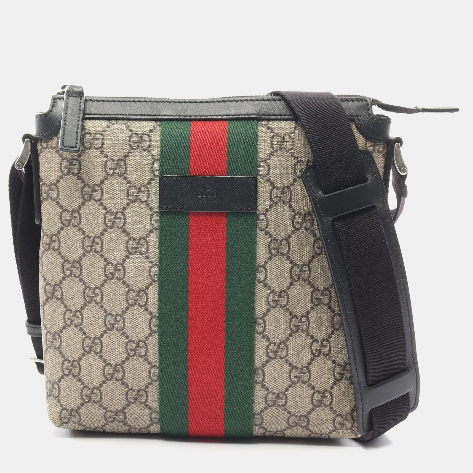 Pre-owned Gucci Gg Supreme Sherry Line Shoulder Bag Pvc Leather Beige Multicolor