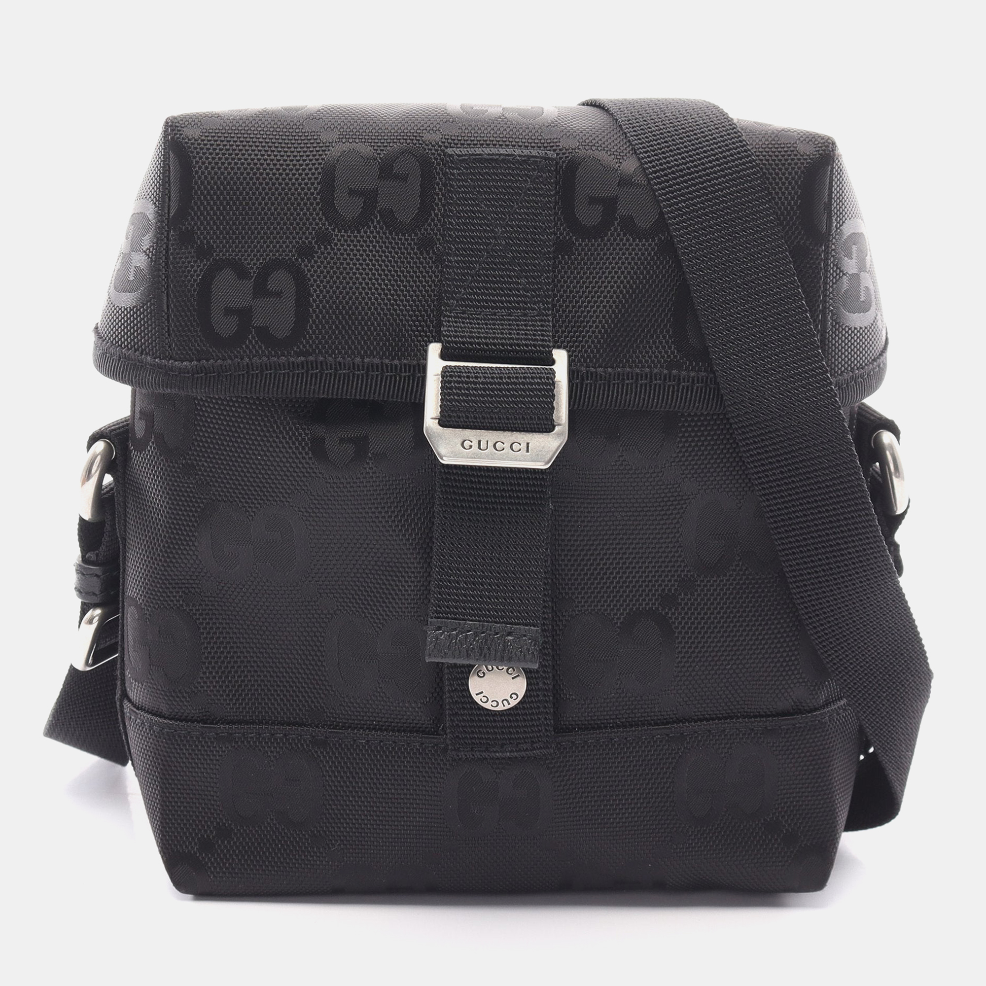 Pre-owned Gucci Of The Grid Messenger Bag Shoulder Bag Nylon Black