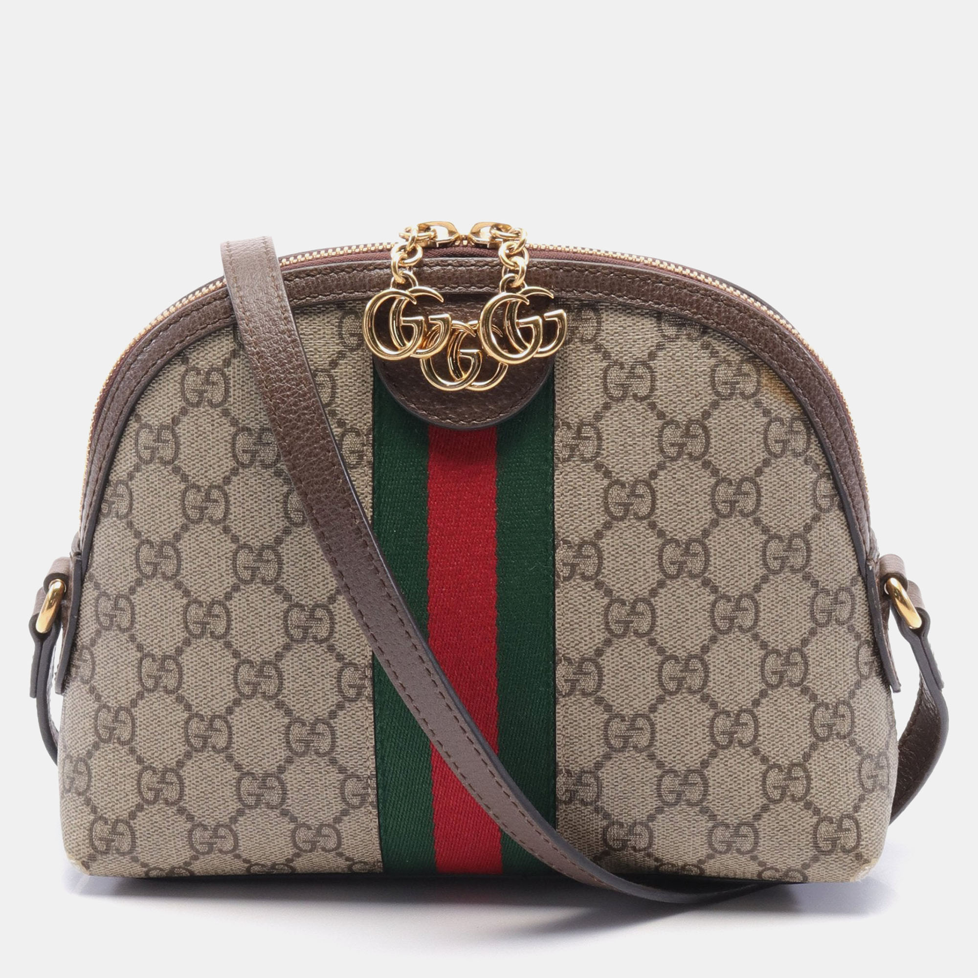 Pre-owned Gucci Ophidia Gg Supreme Shoulder Bag Pvc Leather Beige Dark Brown Multicolor