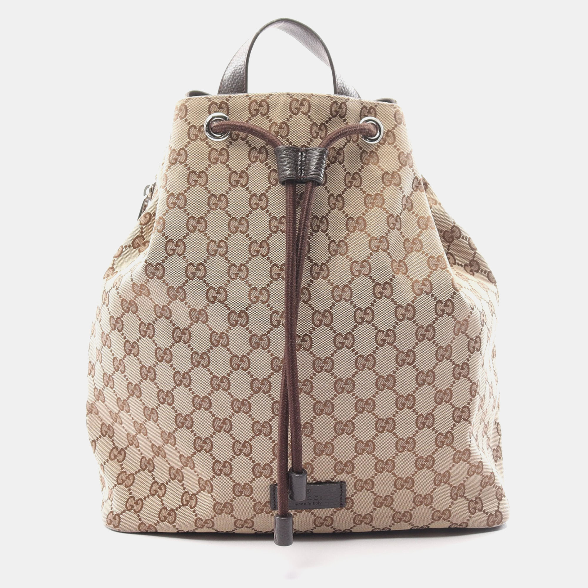 Pre-owned Gucci Gg Canvas Backpack Rucksack Canvas Leather Beige Dark Brown
