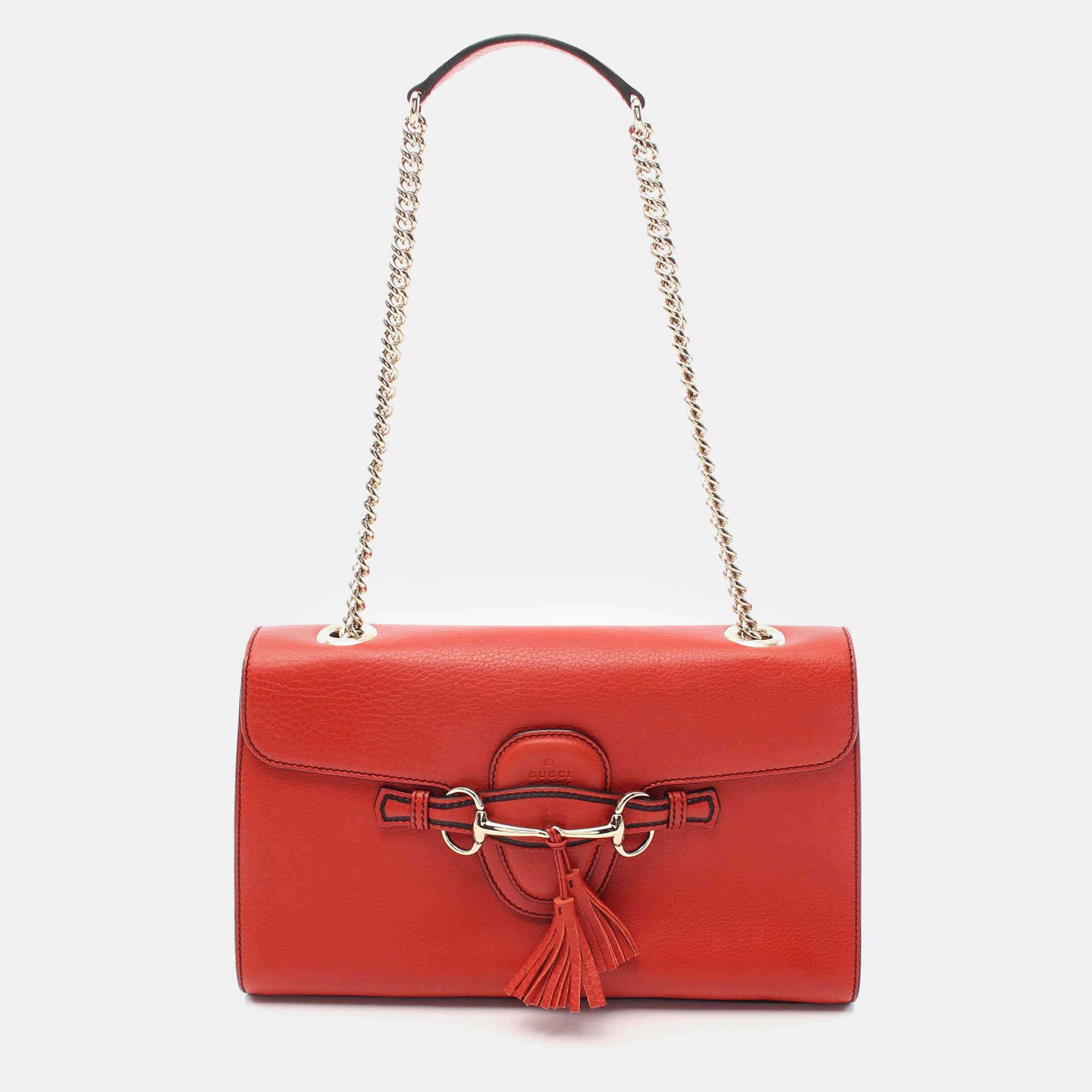 Pre-owned Gucci Emily Horsebit Chain Shoulder Bag Leather Red
