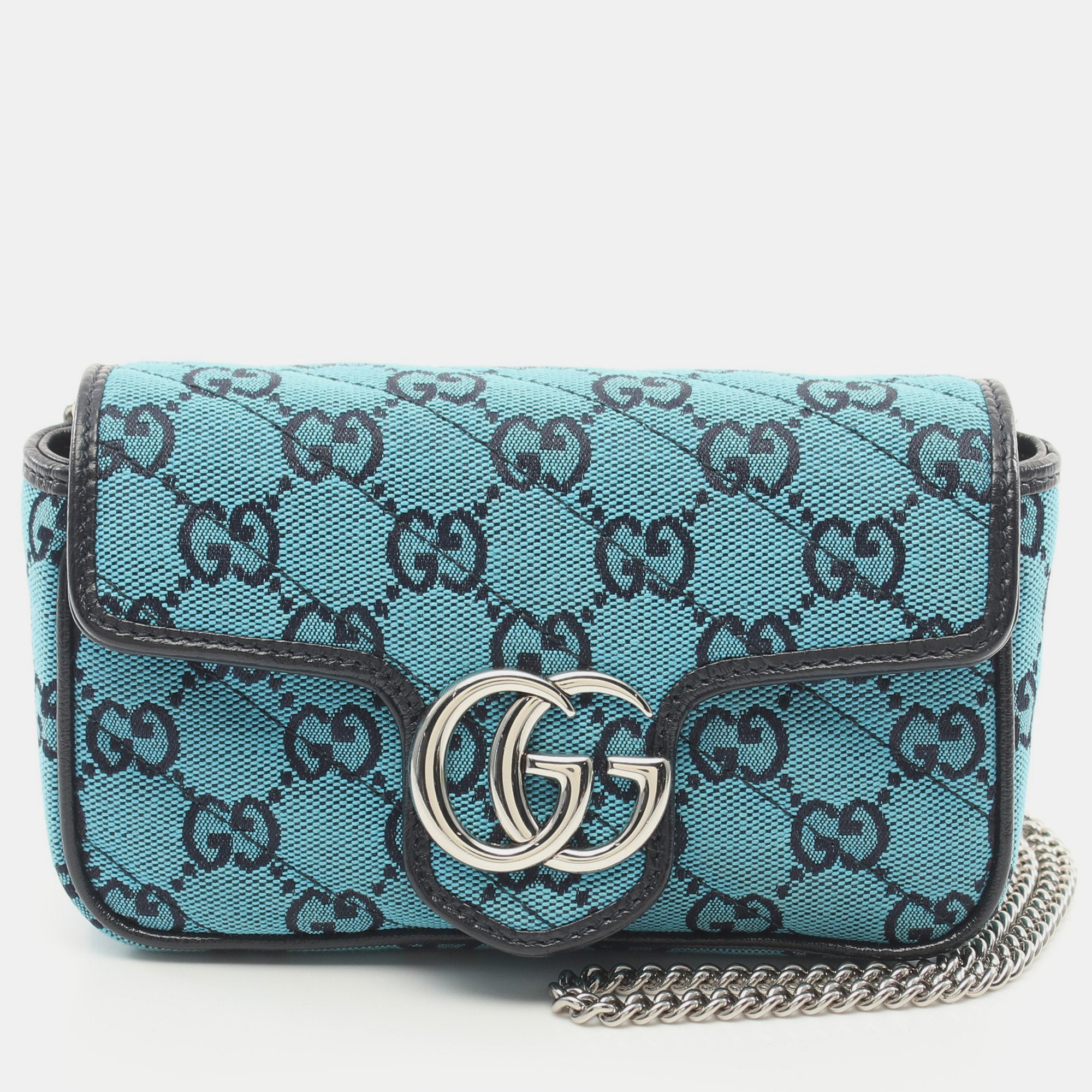 

Gucci GG Marmont Super mini bag Chain shoulder bag Canvas Leather Blue Black
