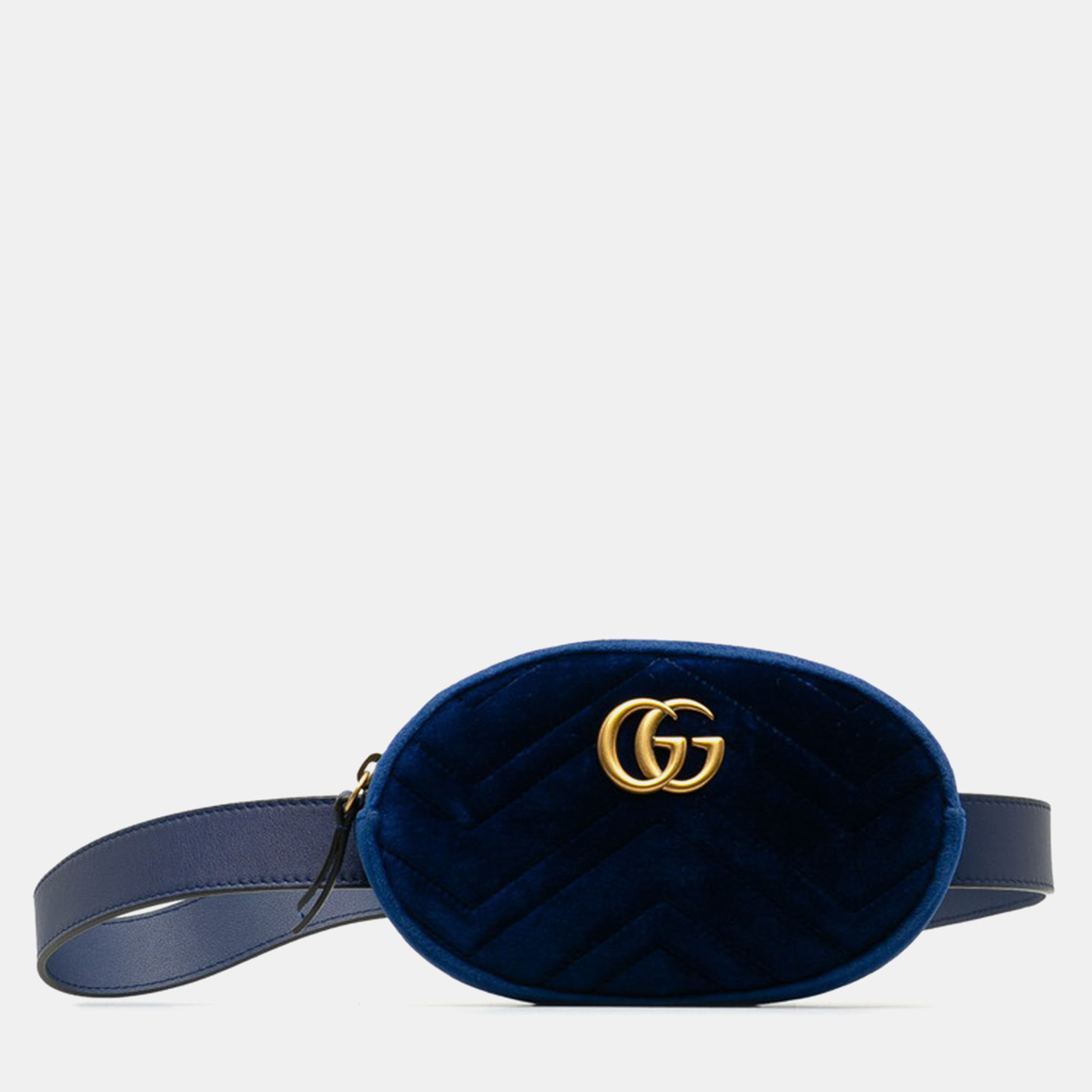 

Gucci Blue Canvas GG Marmont Quilted Velvet Belt Bag