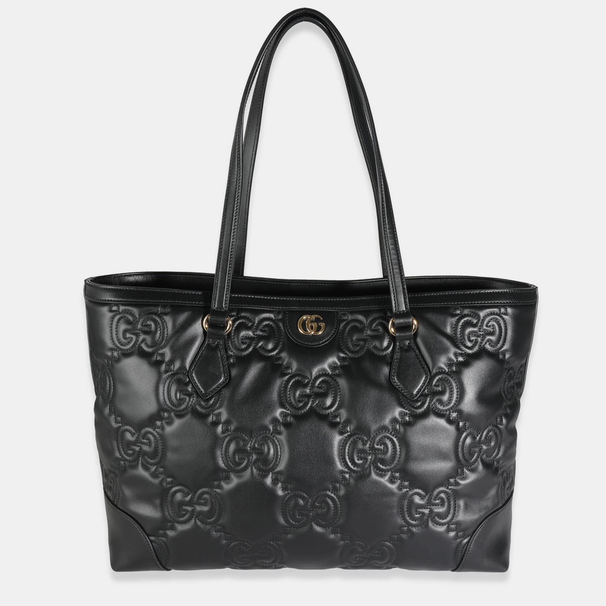 

Gucci Black Leather GG Matelassé Medium Tote Bag