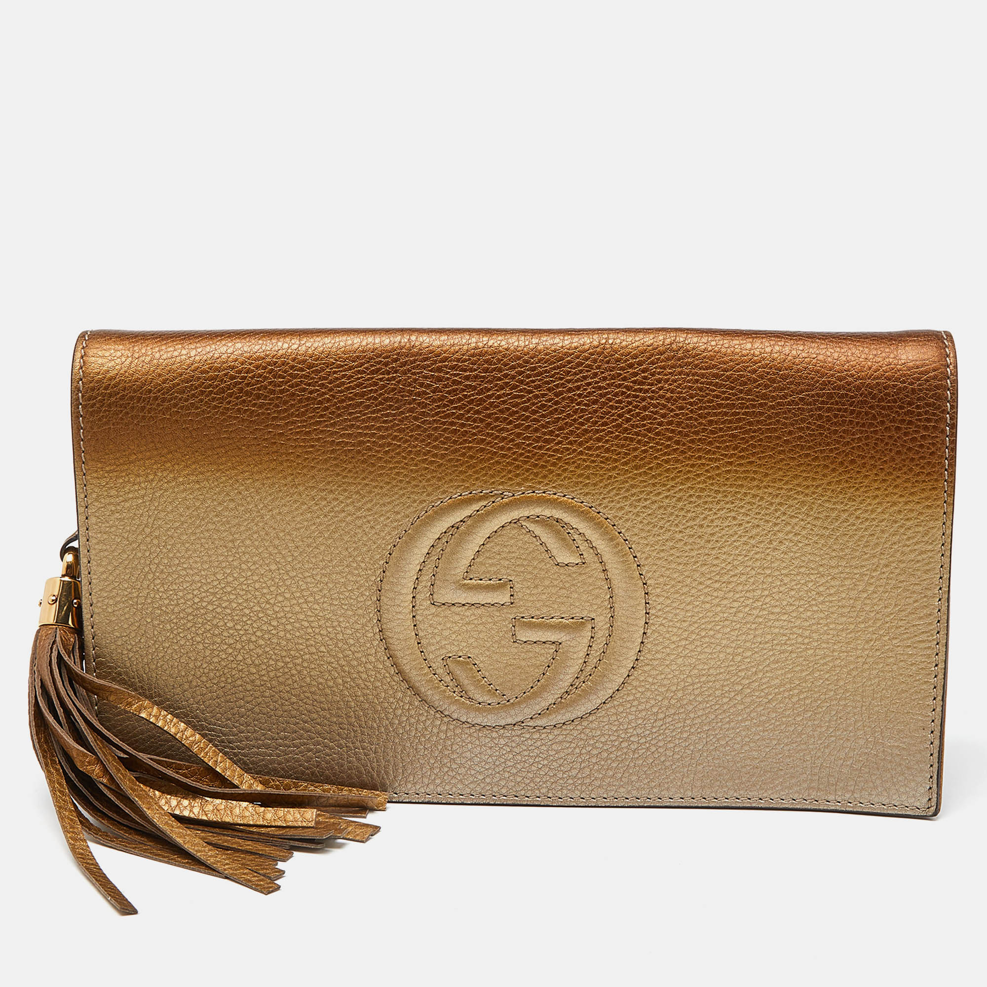 

Gucci Gold Ombre Leather Soho Tassel Clutch