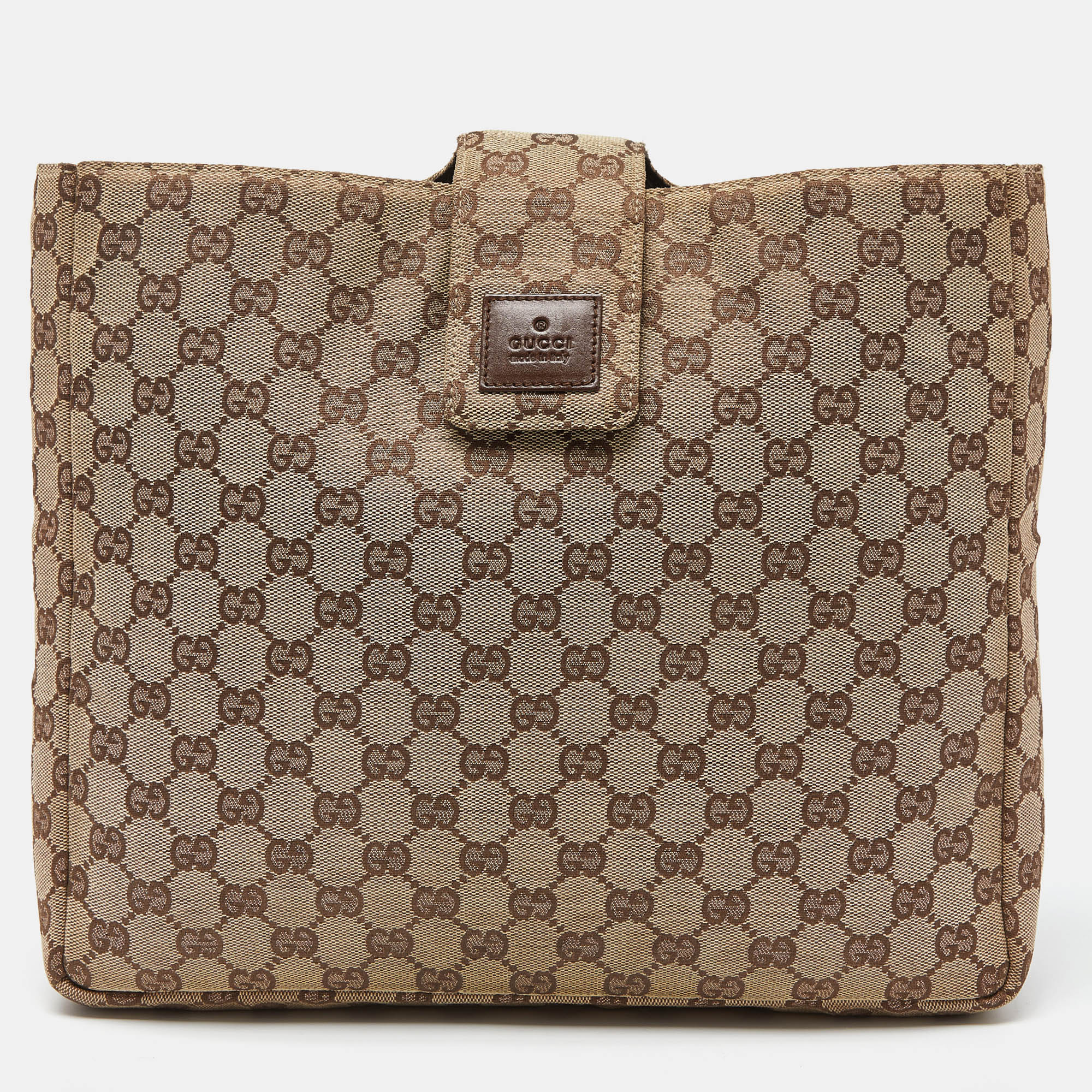 Pre-owned Gucci Beige Gg Canvas And Leather Clutch