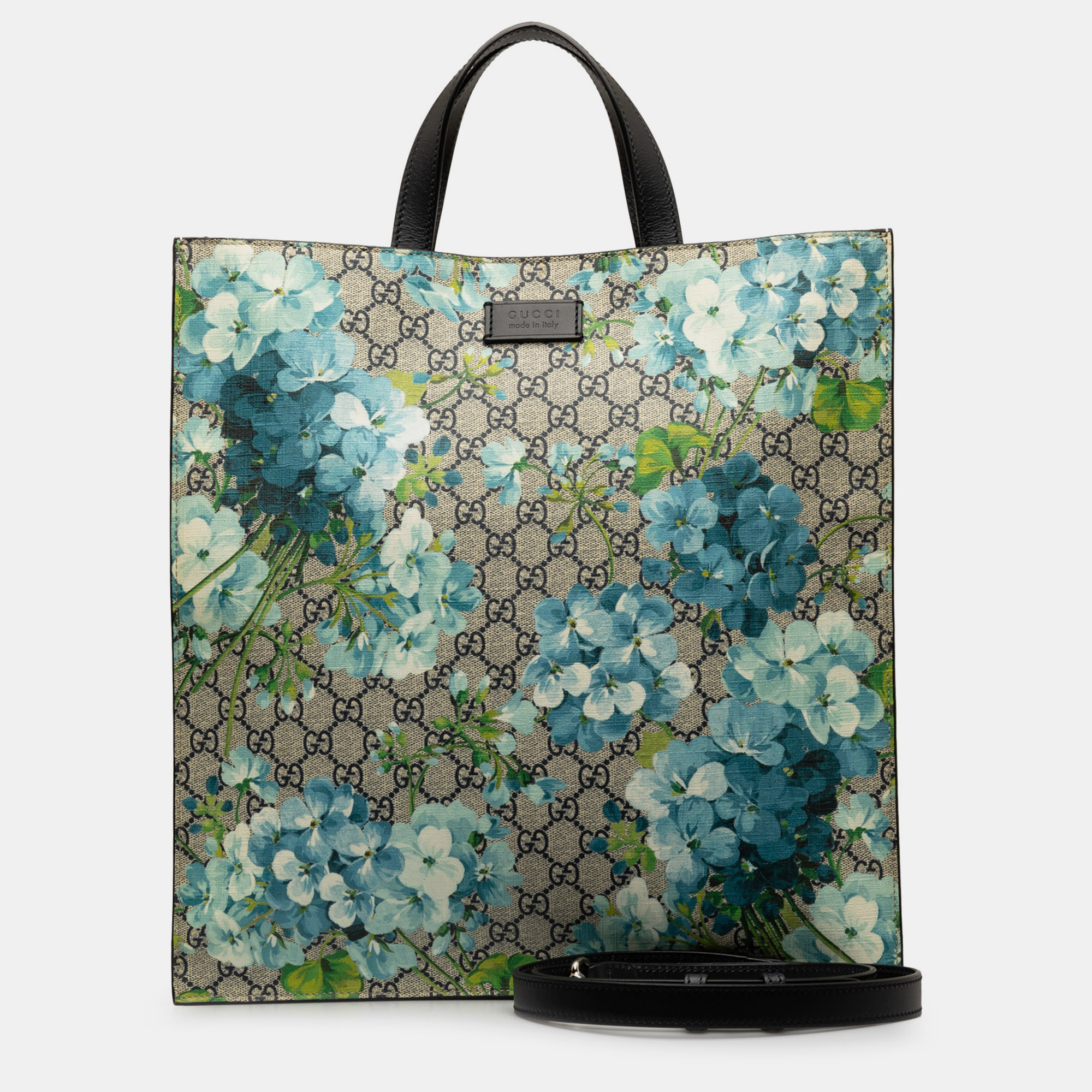 Pre-owned Gucci Supreme Blooms Convertible Soft Tote In Blue