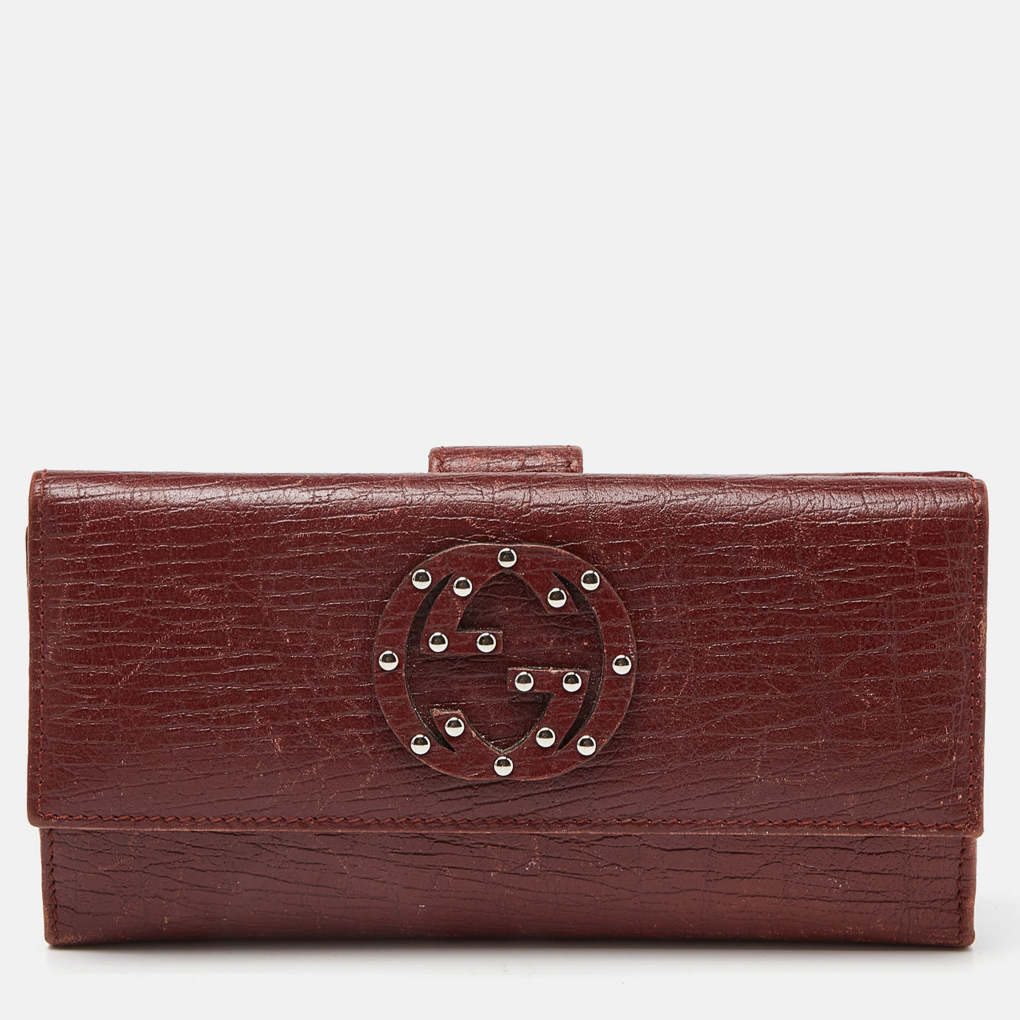 

Gucci Brick Leather Soho Studded Continental Wallet, Brown