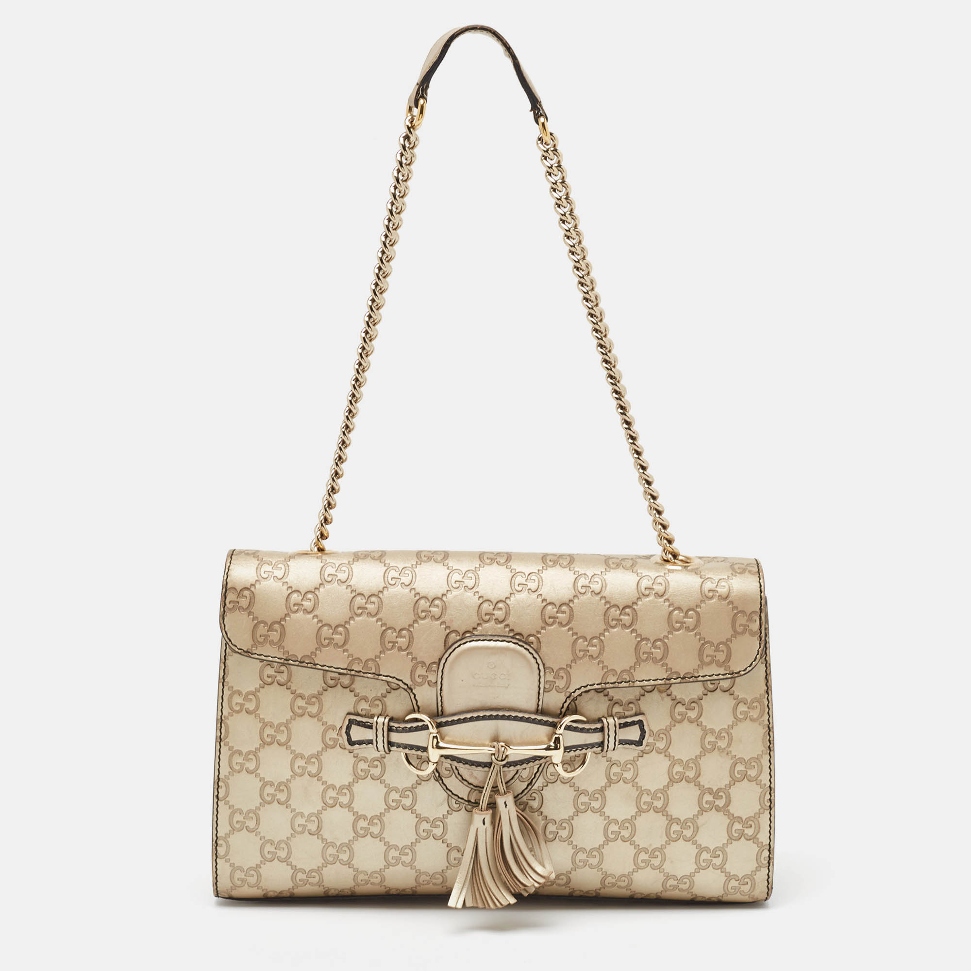 

Gucci Metallic Beige Guccissima Leather  Emily Chain Shoulder Bag