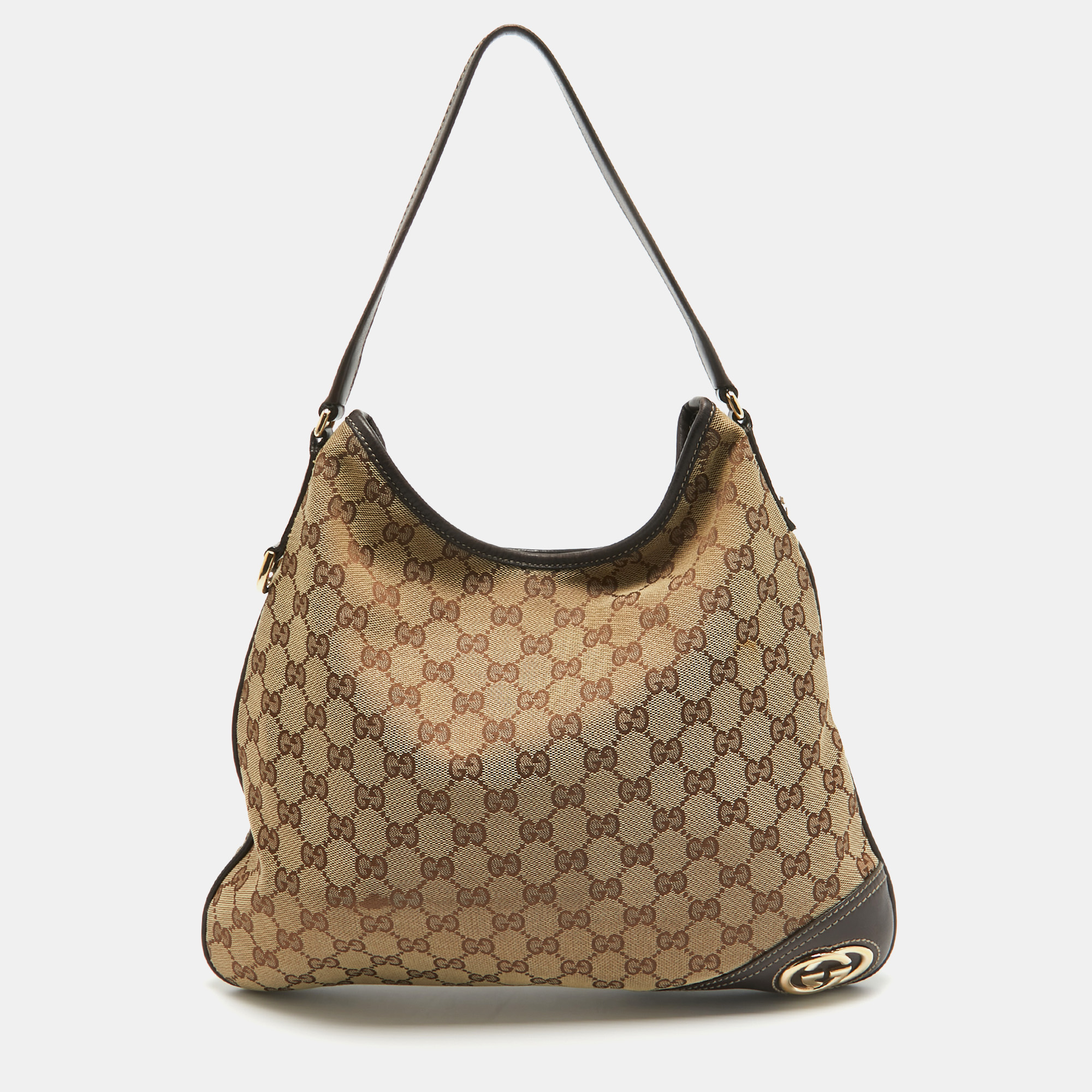 

Gucci Dark Brown/Beige GG Canvas Britt Hobo