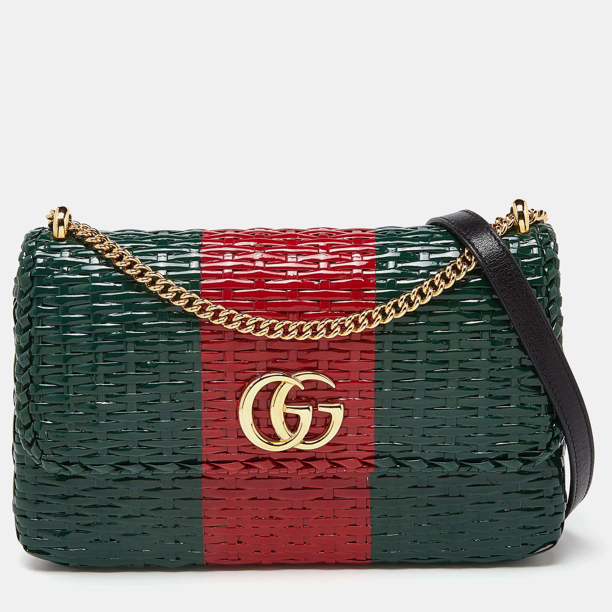 Pre-owned Gucci Green/red Glazed Wicker Small Cestino Shoulder Bag