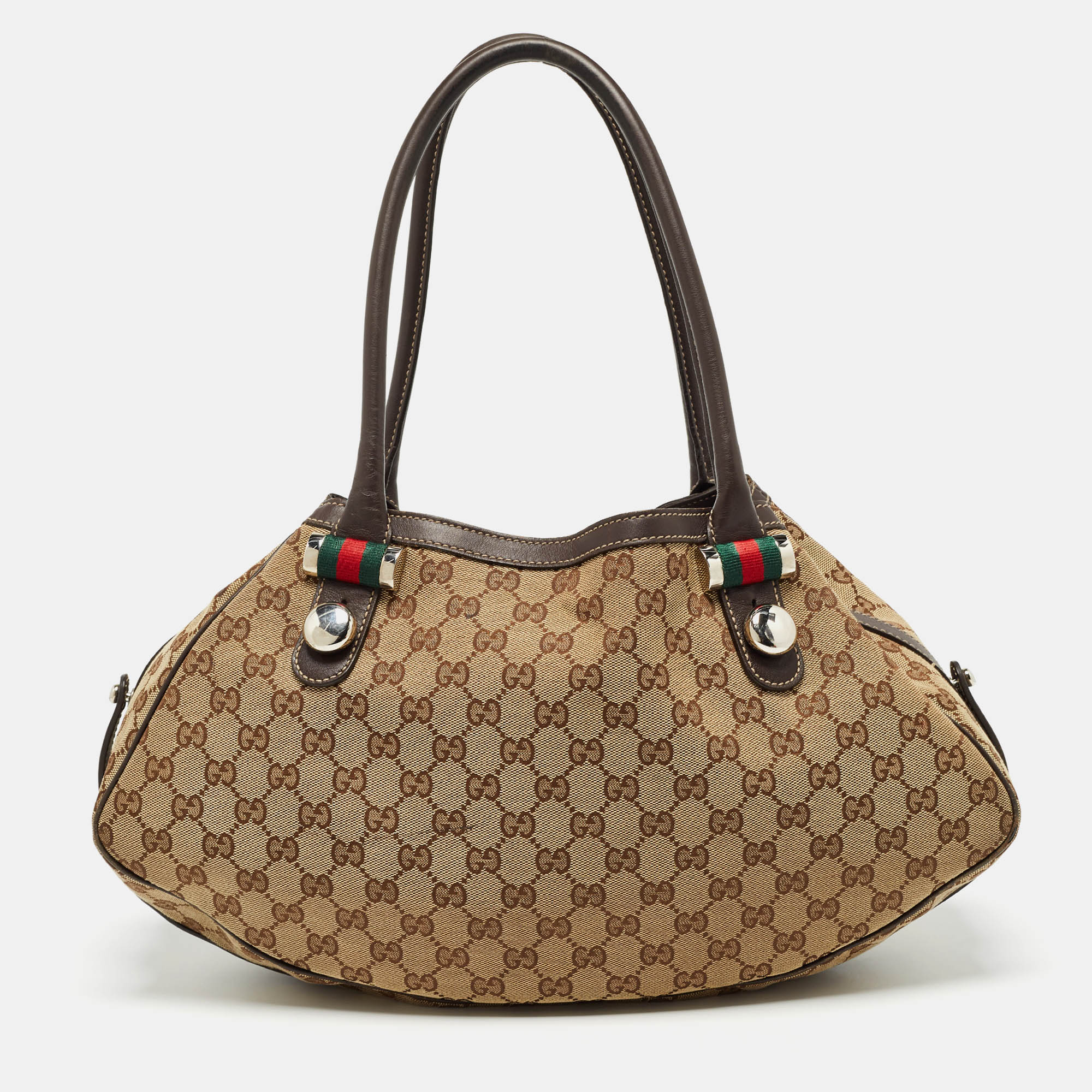 Pre-owned Gucci Brown/beige Gg Canvas And Leather Match Ball Hobo