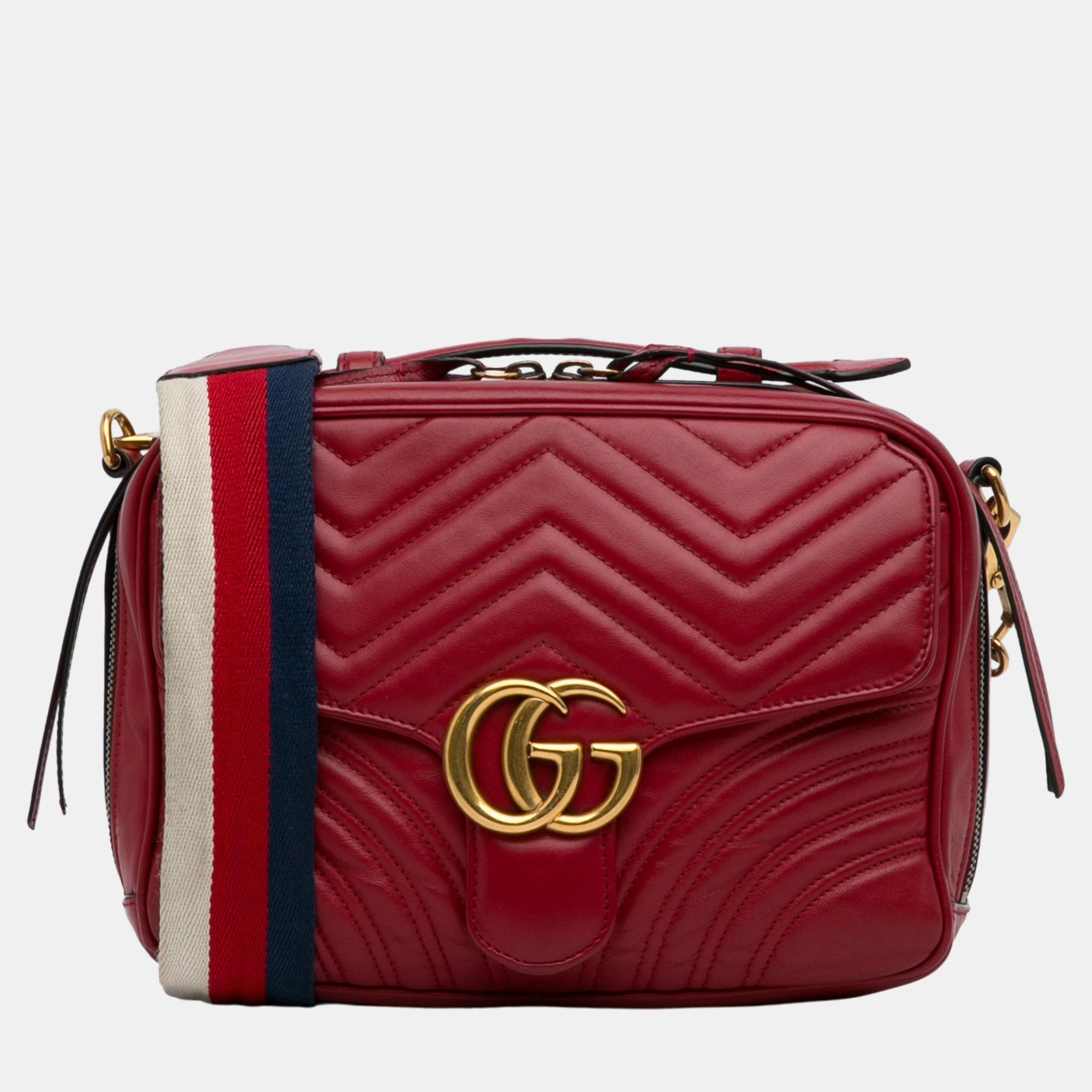 

Gucci Red Small GG Marmont Sylvie Top Handle Satchel