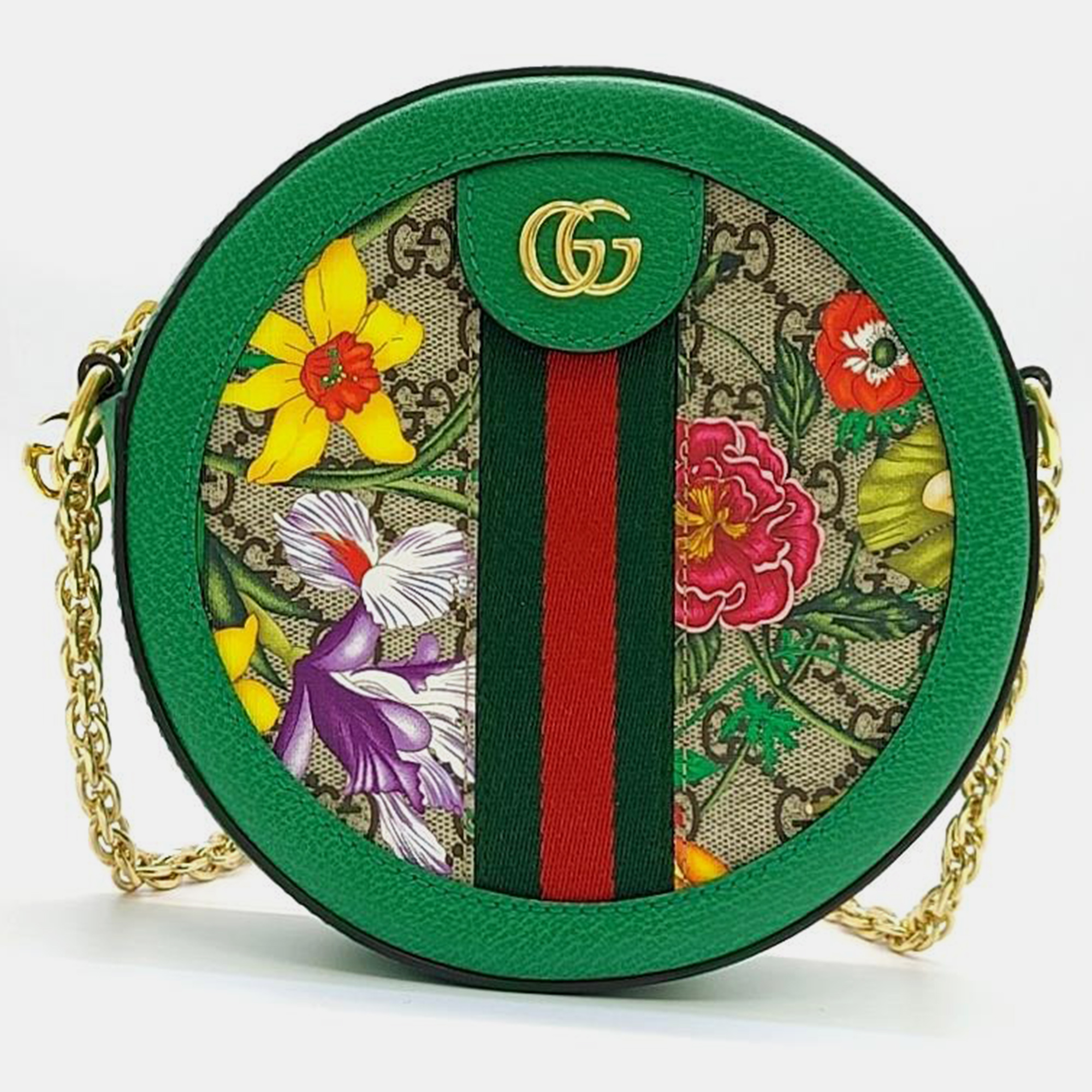 Pre-owned Gucci Ophidia Mini Gg Round Shoulder Bag (550618) In Green