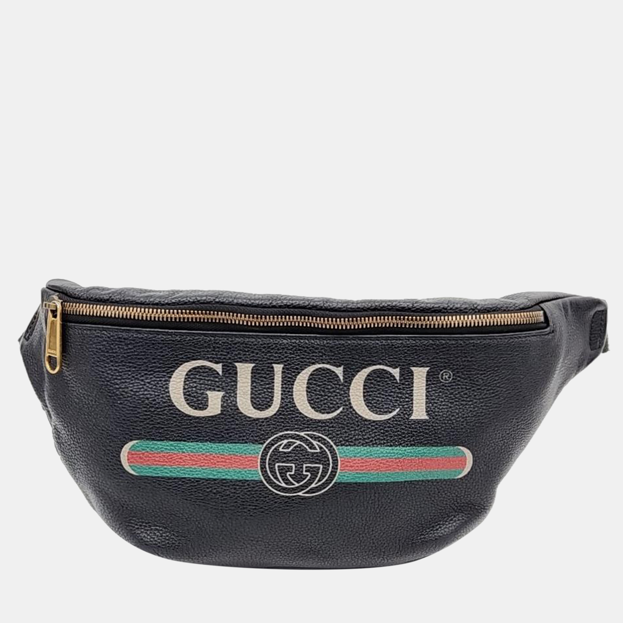 Pre-owned Gucci Black Leather Web Logo Belt Bag