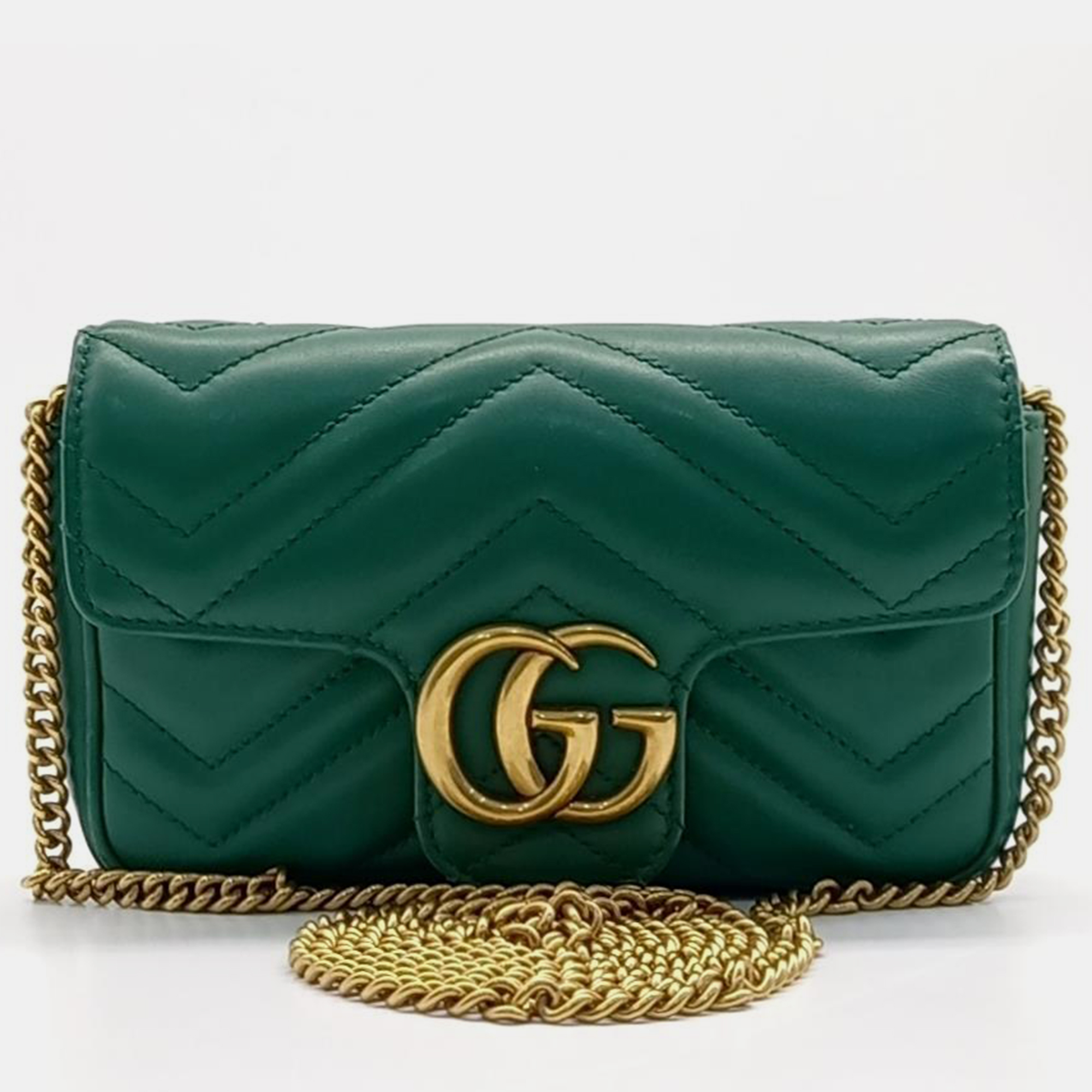 Pre-owned Gucci Matelasse Super Mini Crossbody Bag (476433) In Green