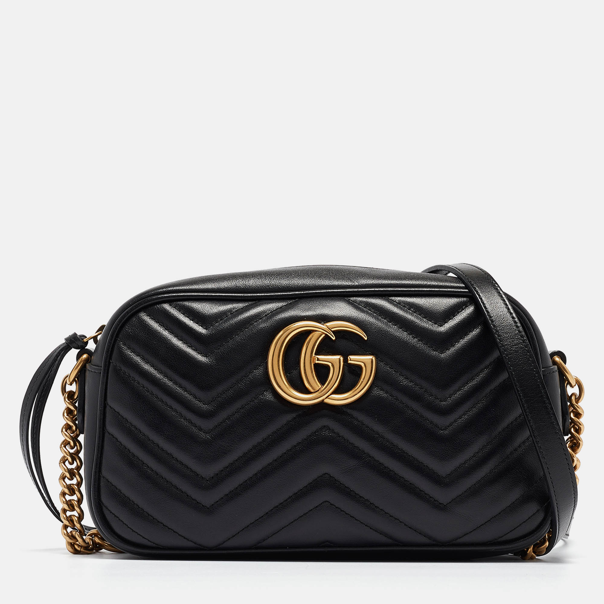 

Gucci Black Matelassé Leather Small GG Marmont Shoulder Bag