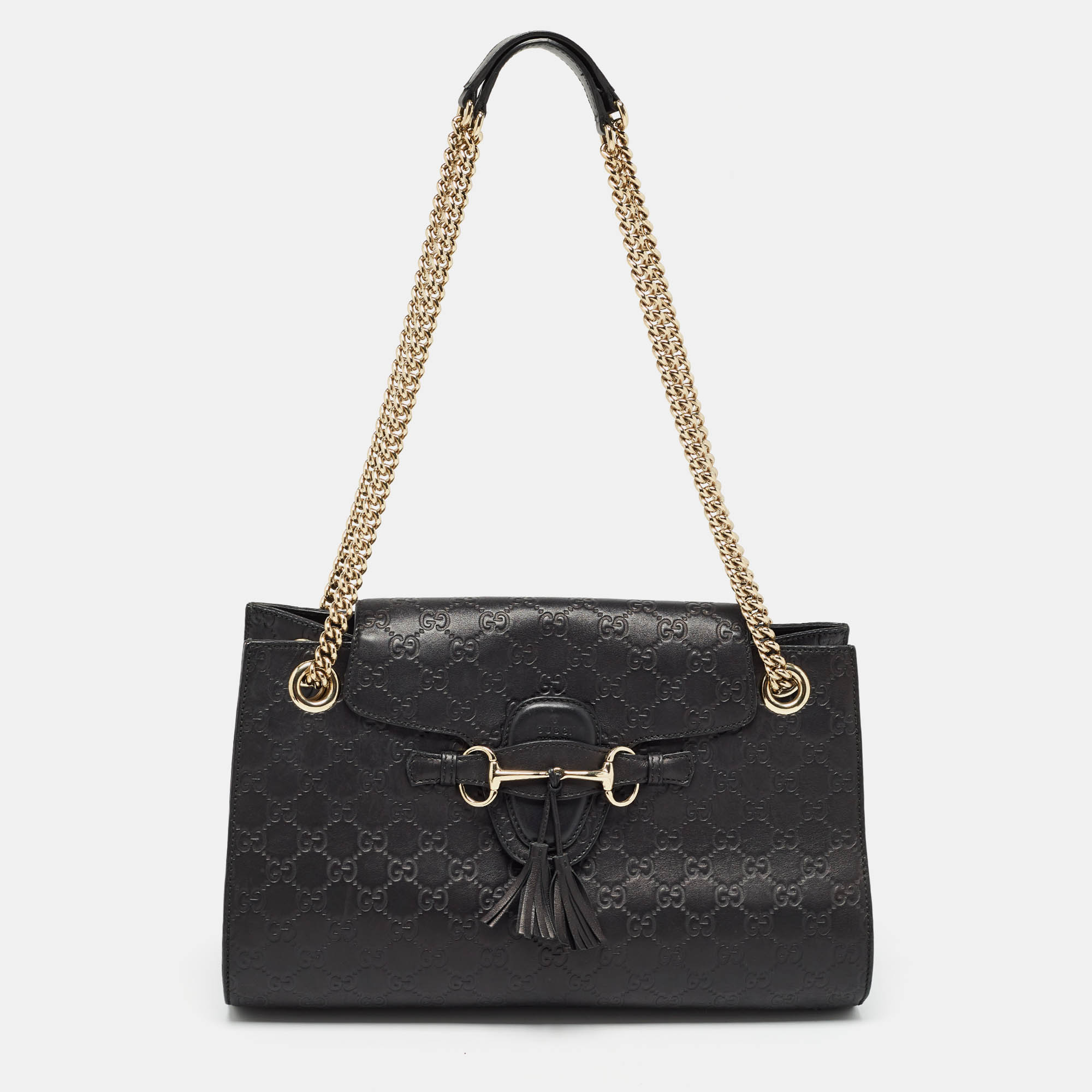 

Gucci Black Guccissima Leather Large Emily Chain Shoulder Bag