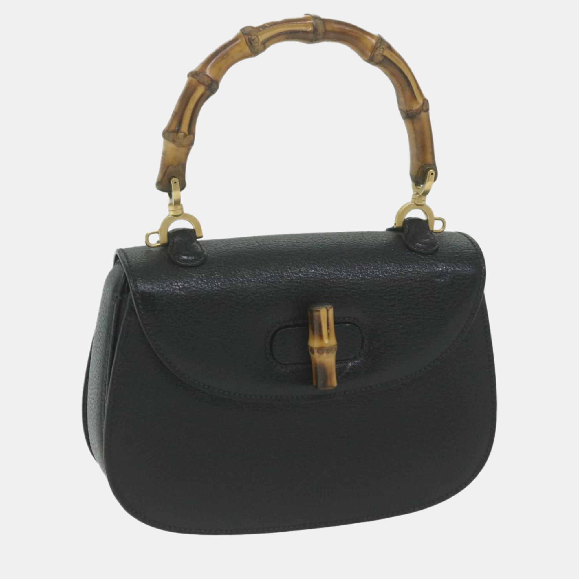 

Gucci Black Calf Leather  Bamboo Top Handle Bags