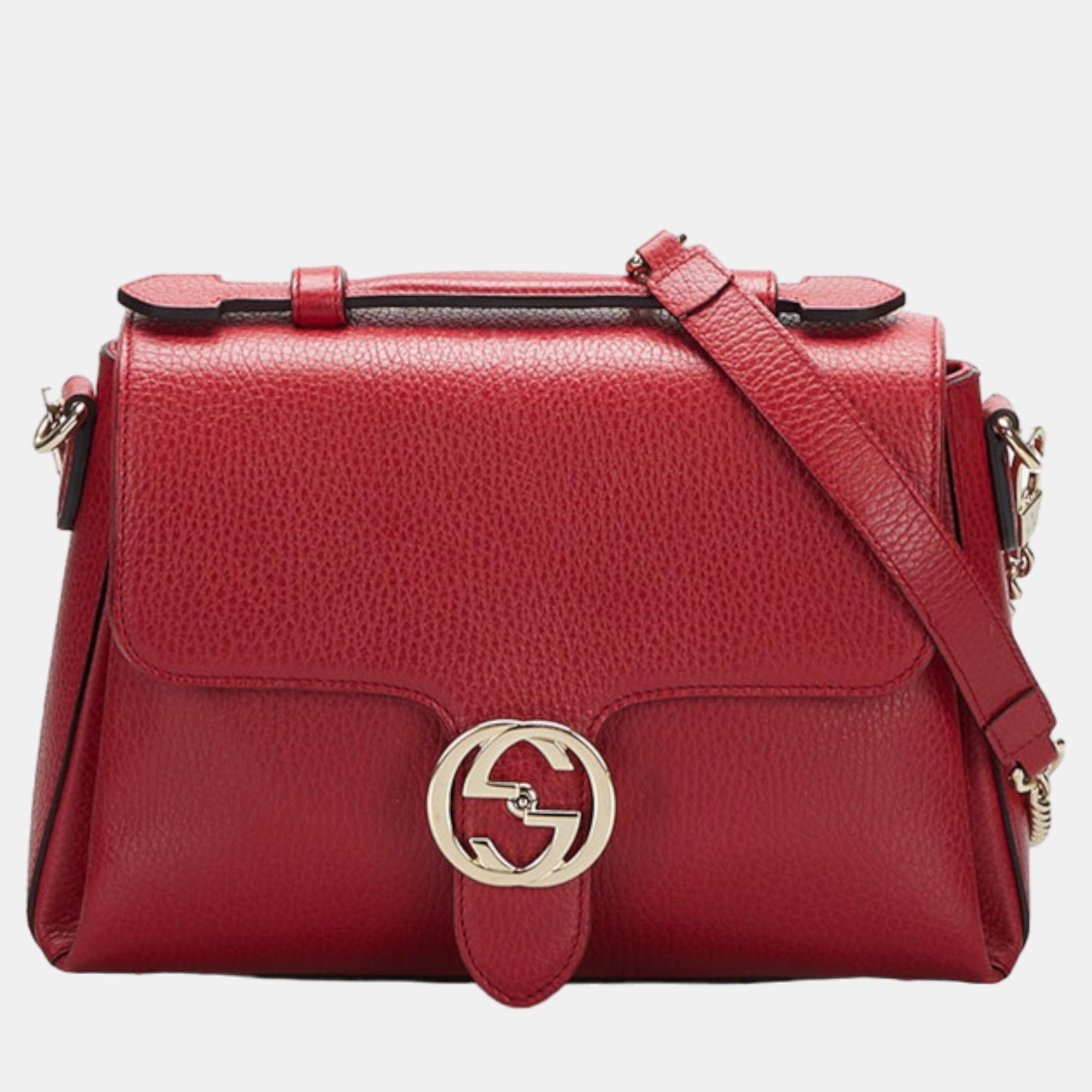 

Gucci Red Leather Interlocking G Leather Crossbody Bag