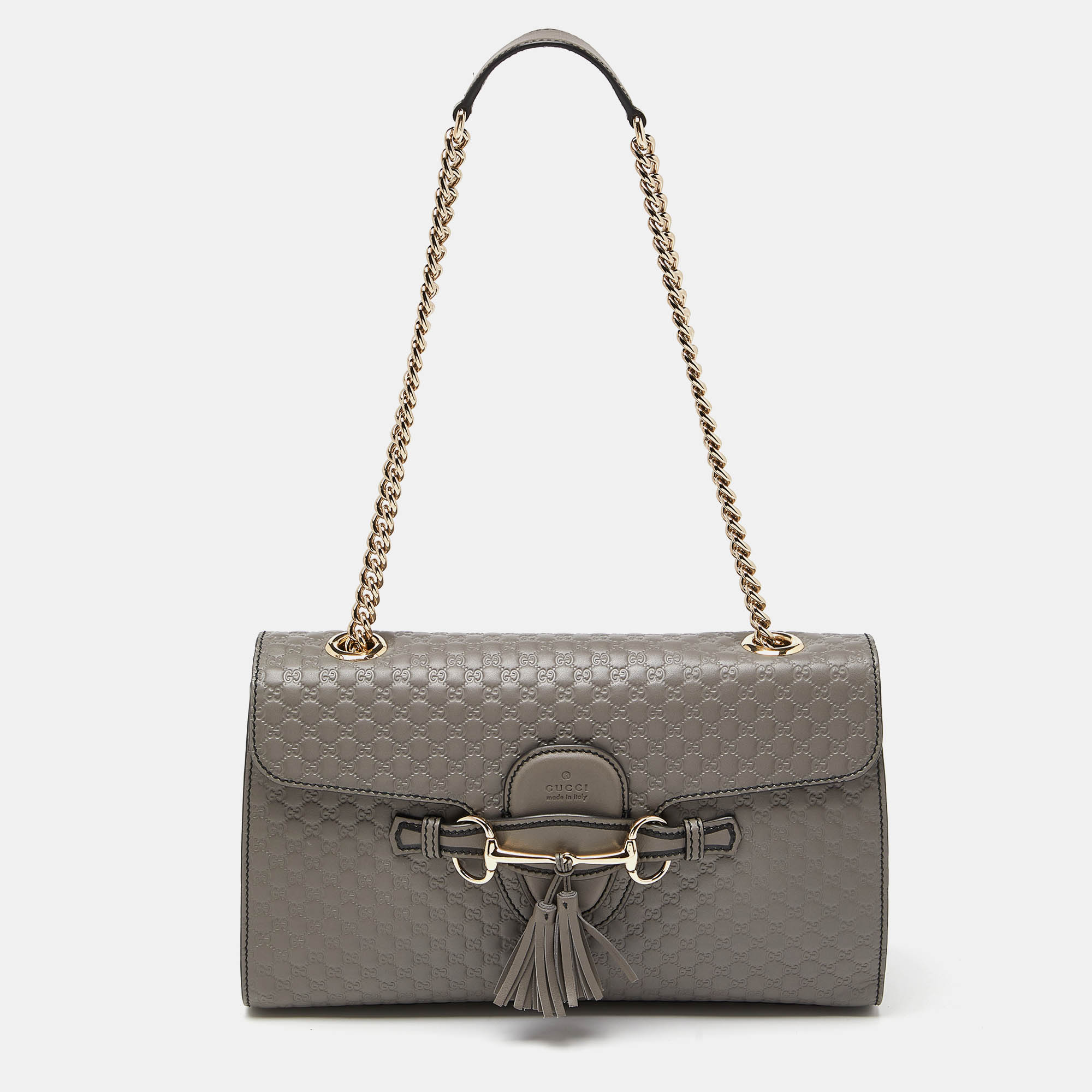 Gucci Grey Microguccissima Leather Medium Emily Chain Shoulder Bag