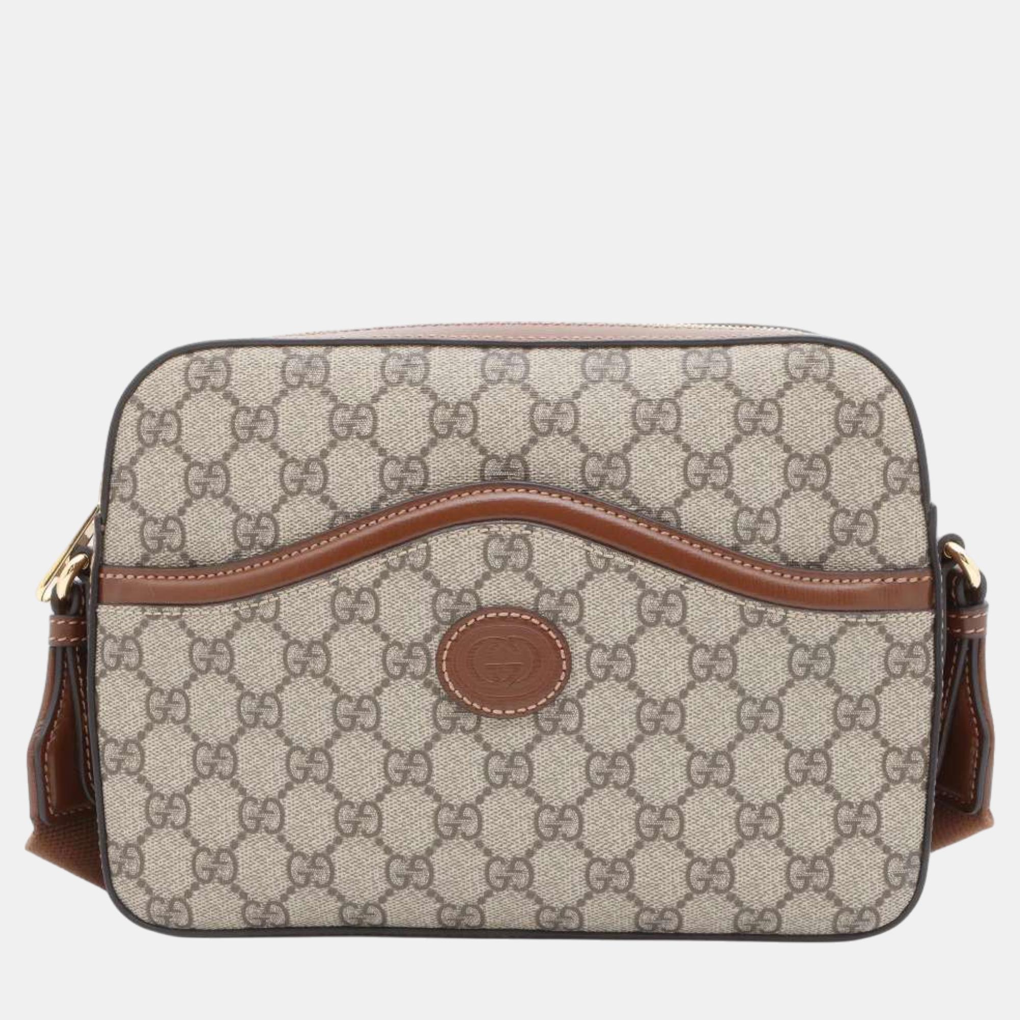 

Gucci Beige Leather GG Supreme Interlocking G Shoulder Bag