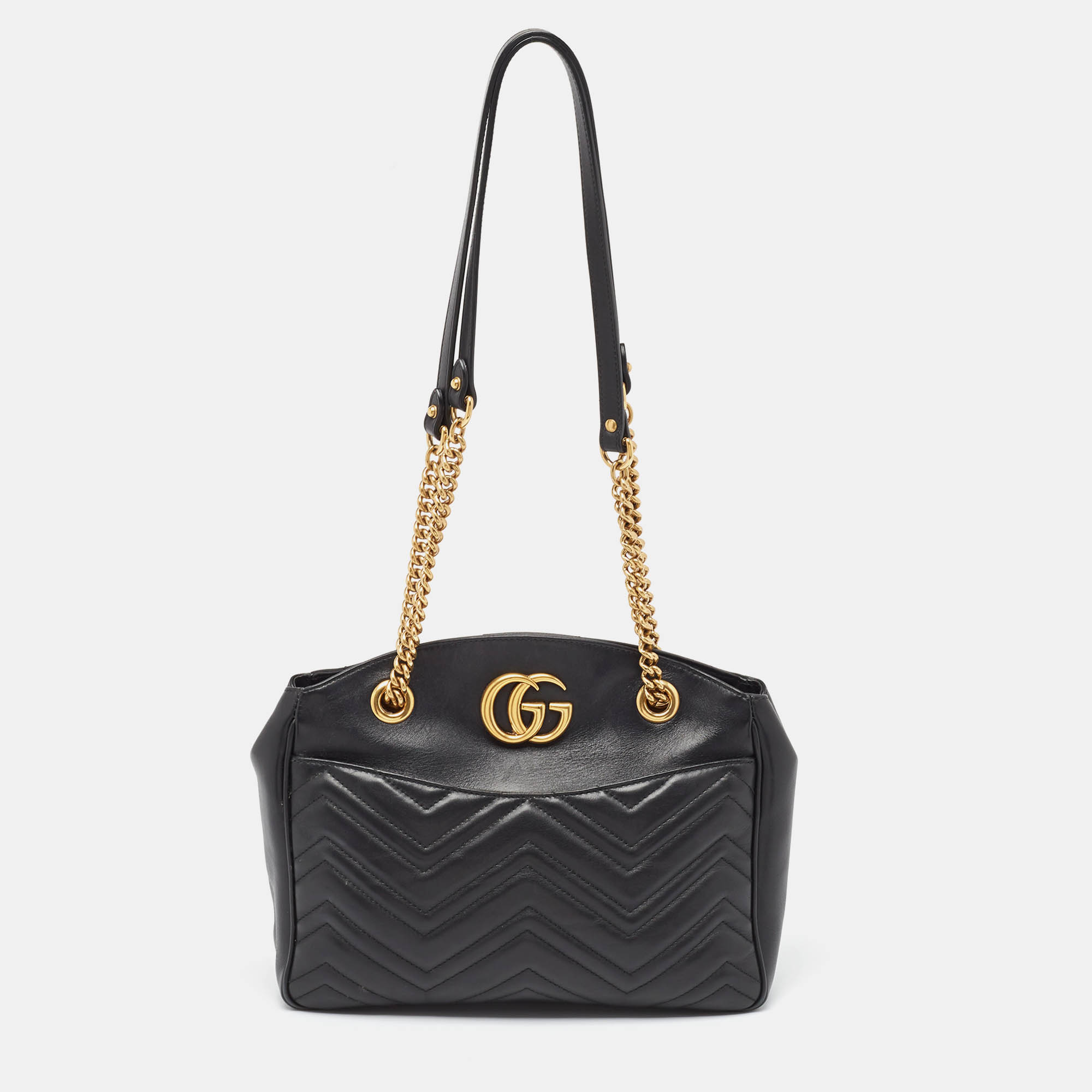 

Gucci Black Matelasse  GG Marmont Open Top Shoulder Bag