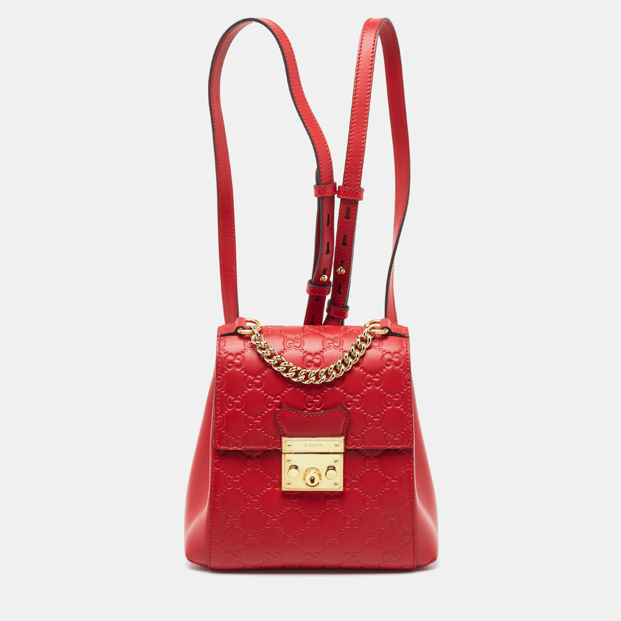 

Gucci Red Guccissima Leather Padlock Backpack