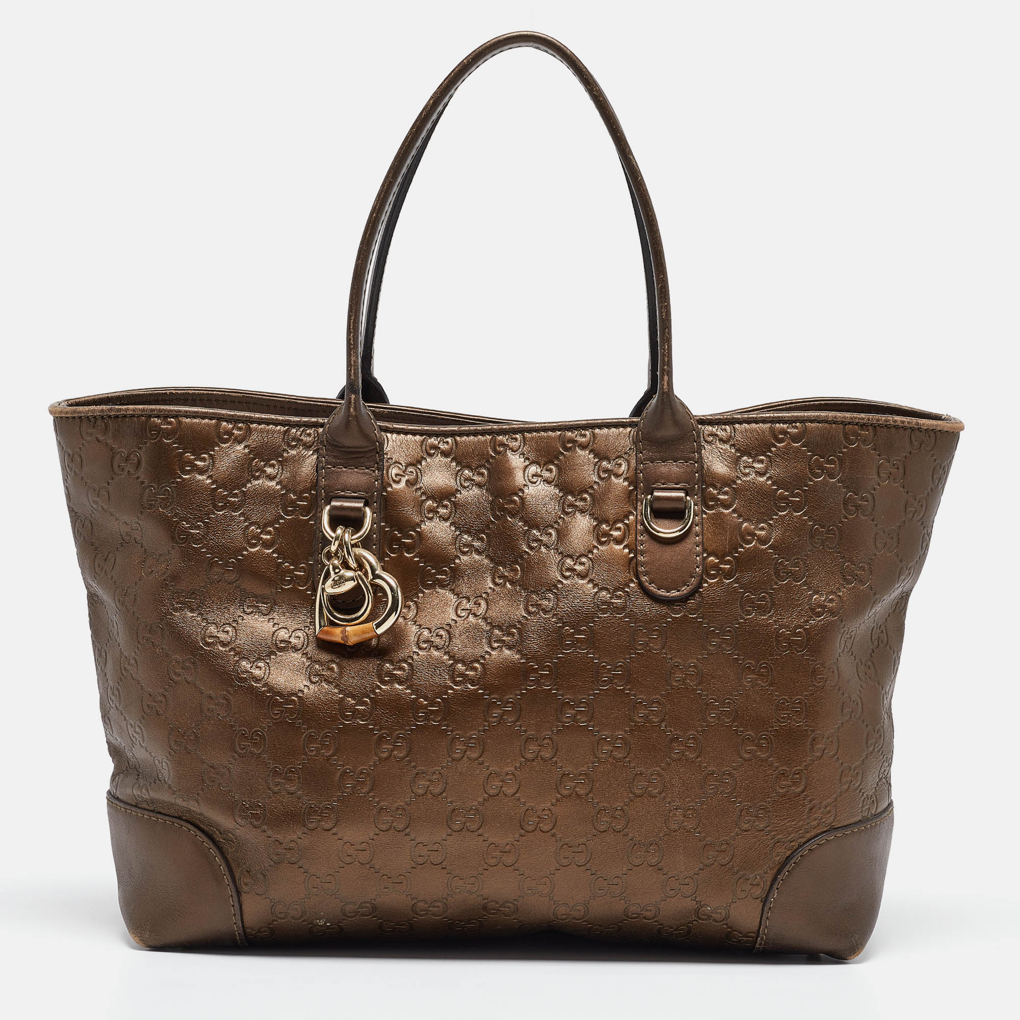 

Gucci Bronze Guccissima Leather Heart Charm Tote, Brown