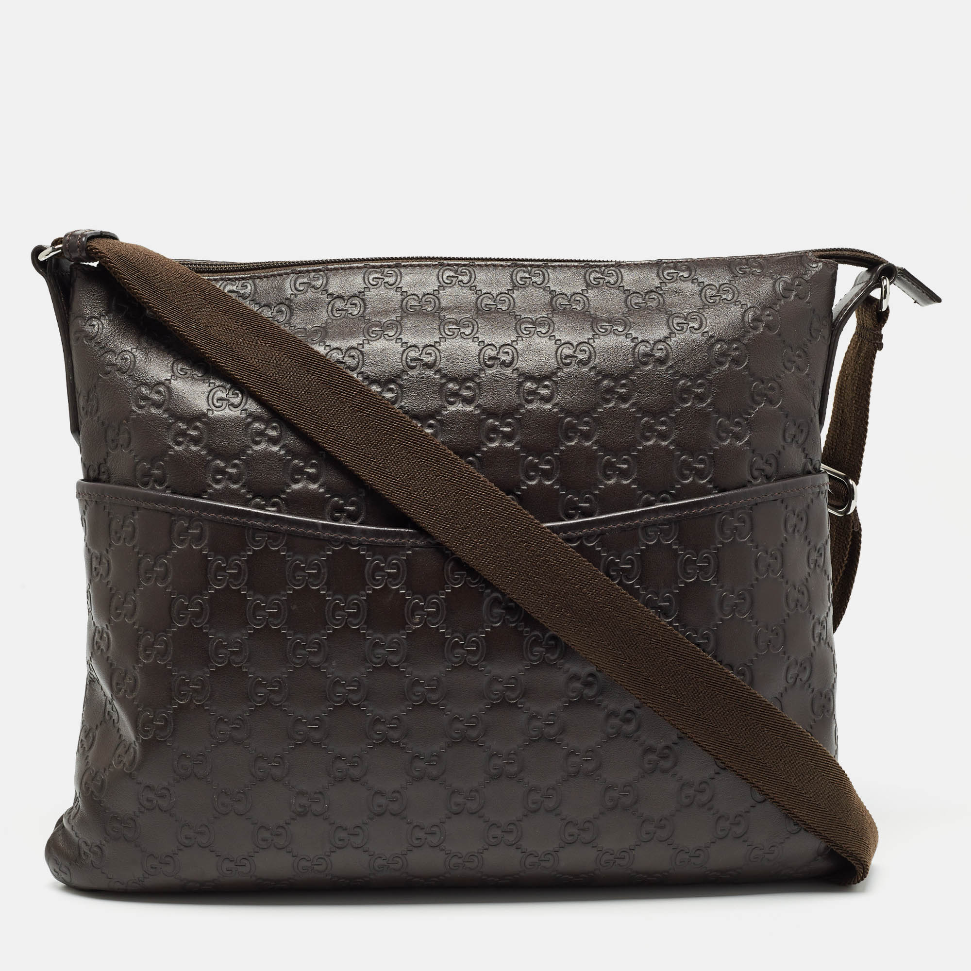 

Gucci Dark Brown Guccissima Leather Zip Messenger Bag