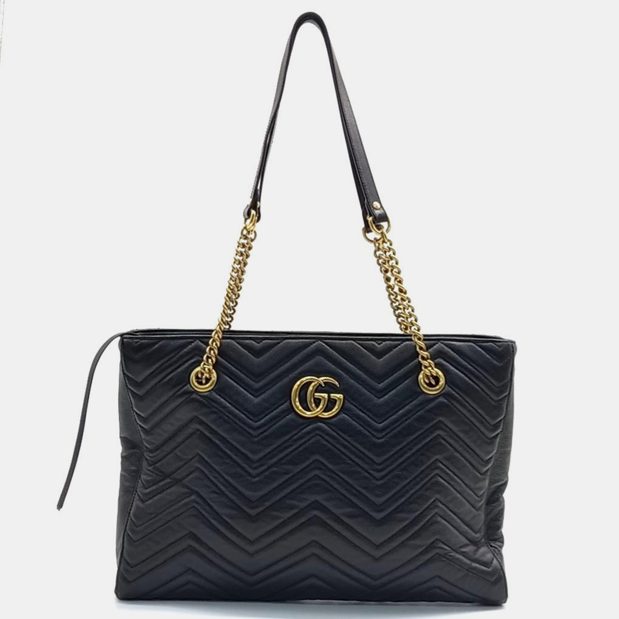 

Gucci Black Leather Medium GG Marmont Tote Bag