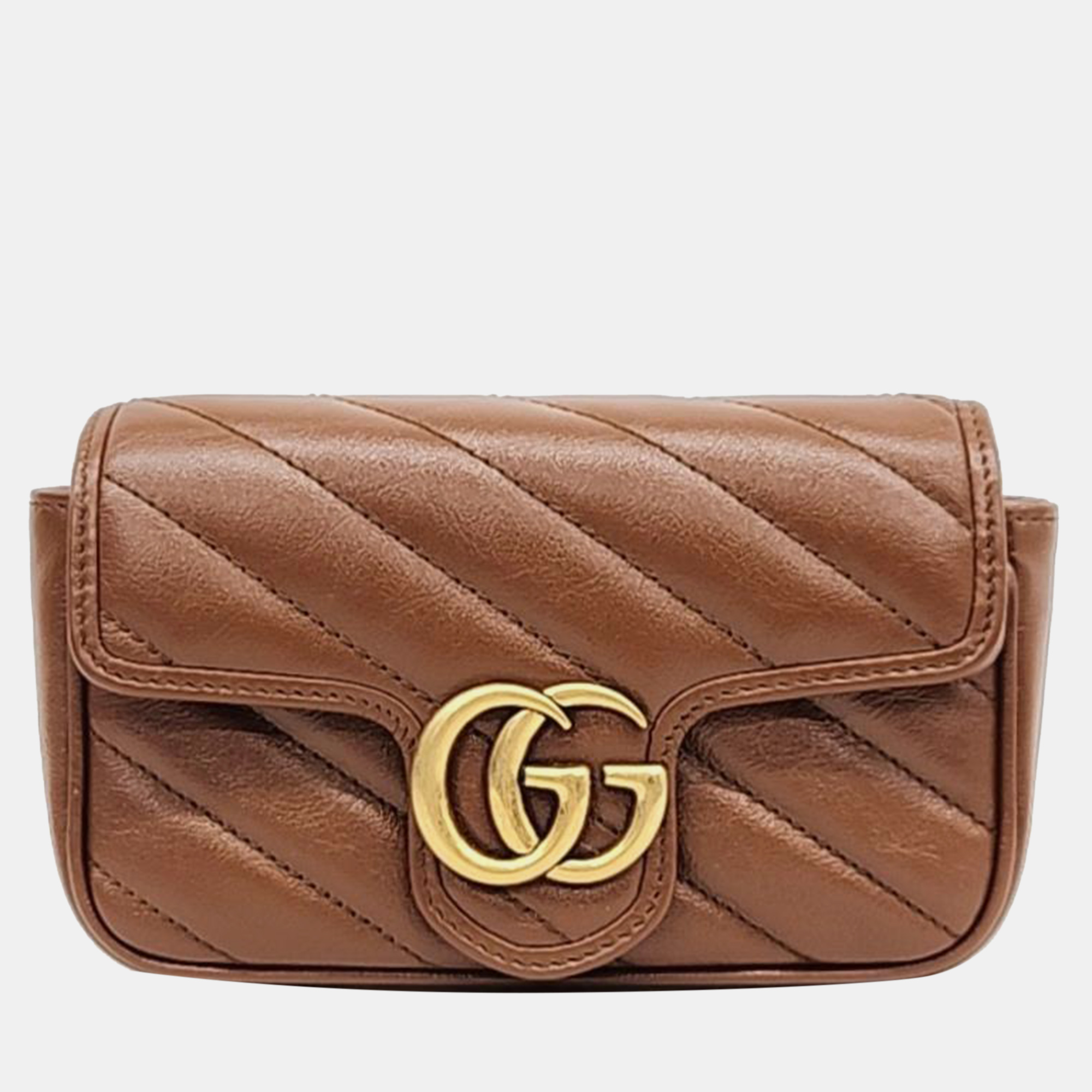 Pre-owned Gucci Matelasse Super Mini Crossbody Bag In Brown