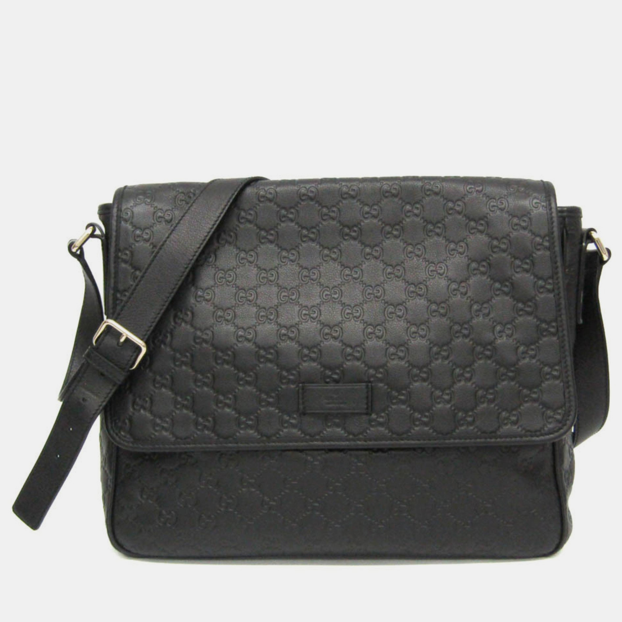 

Gucci Black Leather GG Signature Medium Messenger Bag