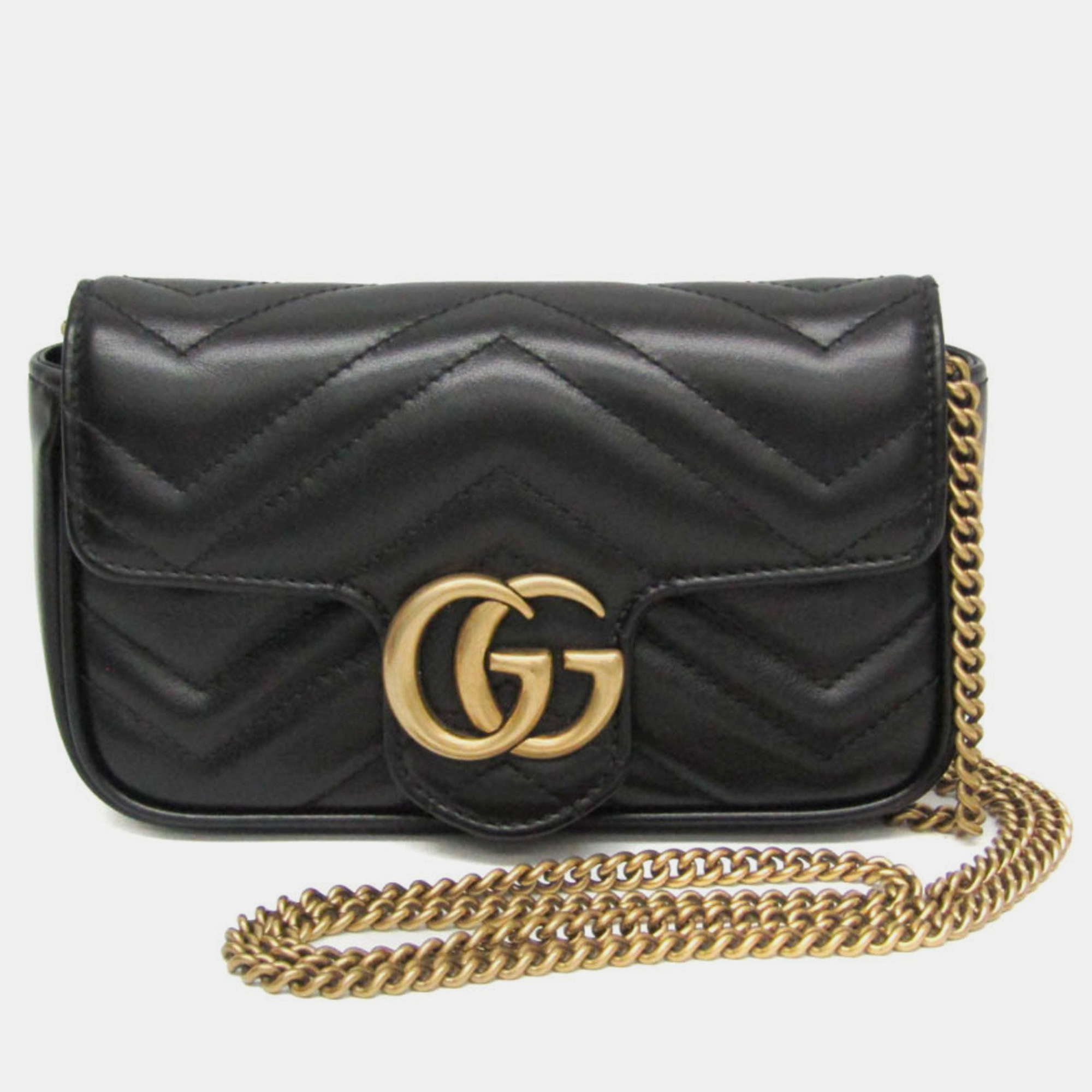

Gucci Black Leather Mini GG Marmont Shoulder Bag