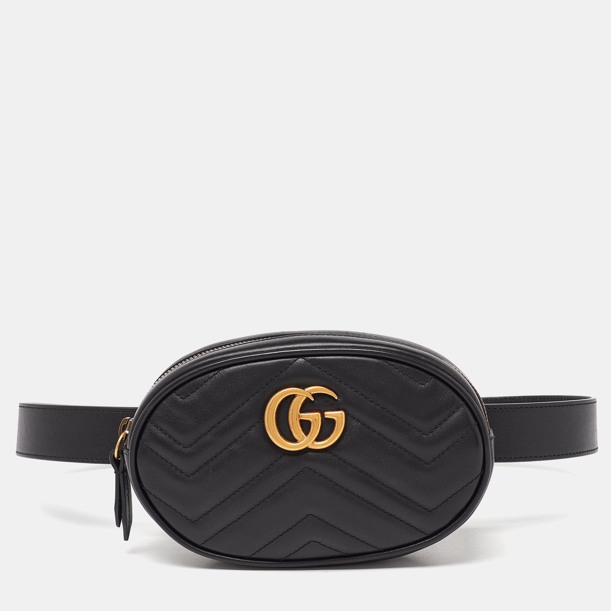 

Gucci Black Matelassé Leather GG Marmont Belt Bag