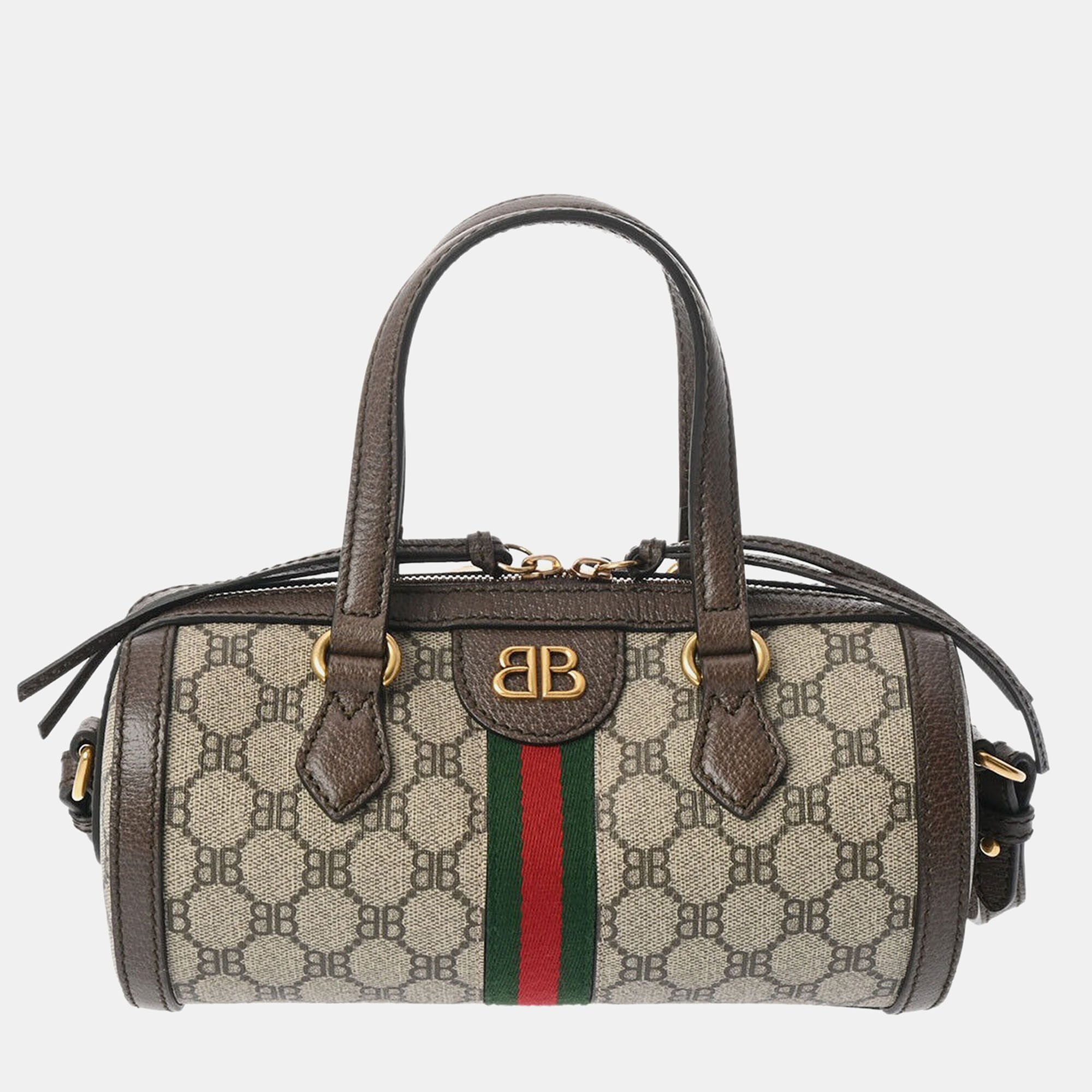 

Gucci X BALENCIAGA Beige BB Supreme Monogram Web Small Ophidia Boston Bag, Brown
