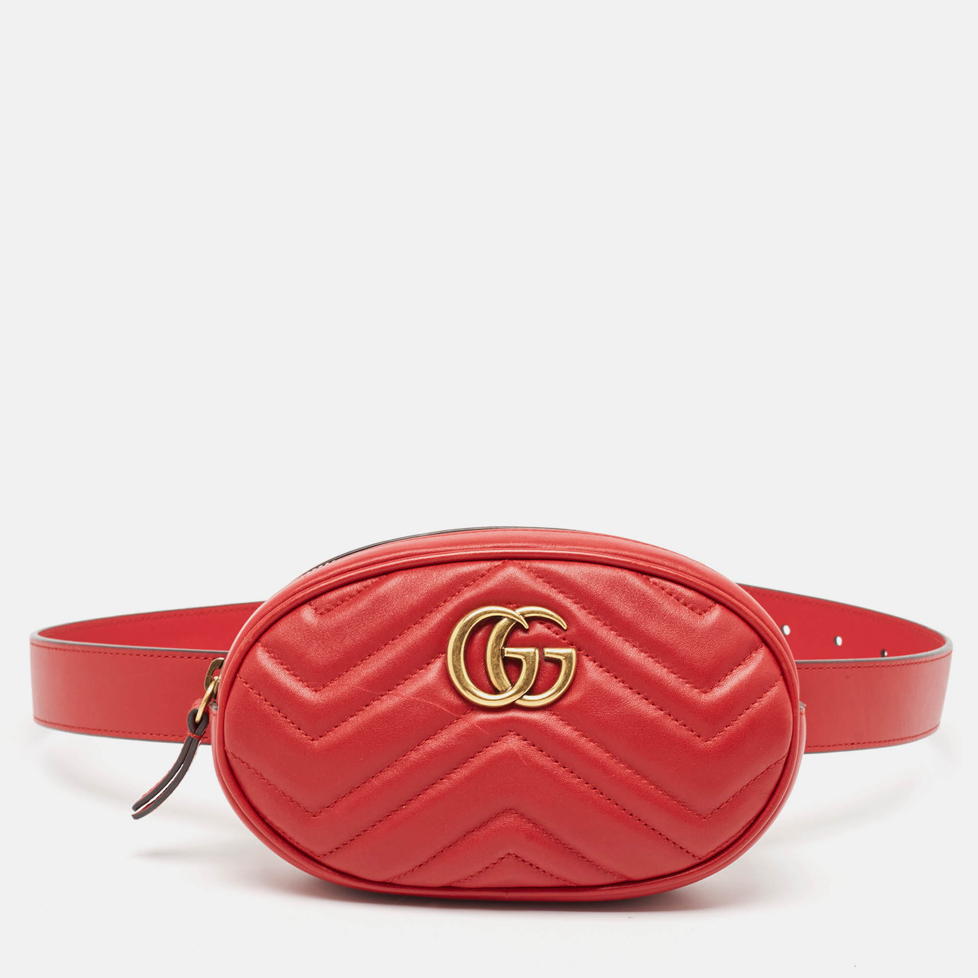 

Gucci Red Matelassé Leather GG Marmont Belt Bag