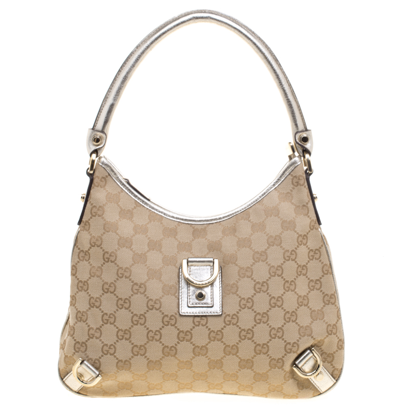 Pre Owned Gucci Beige GG Canvas Medium Abbey D-Ring Hobo