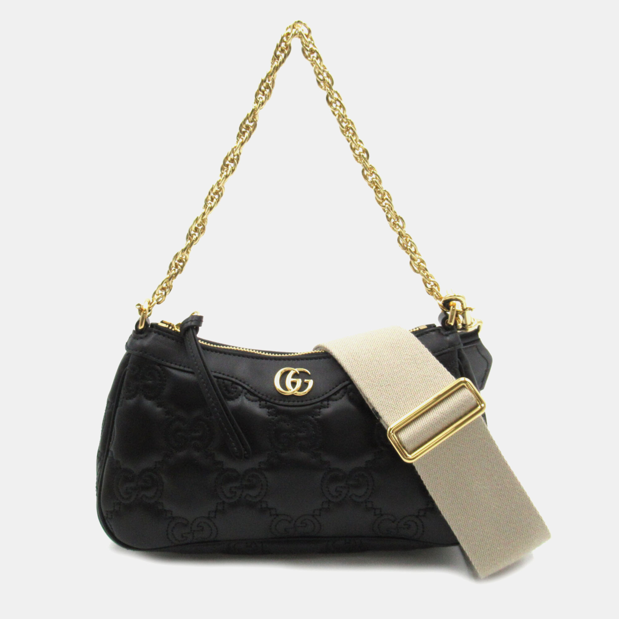 

Gucci Black GG Embossed Matelasse Leather Mini Zip Shoulder Bag