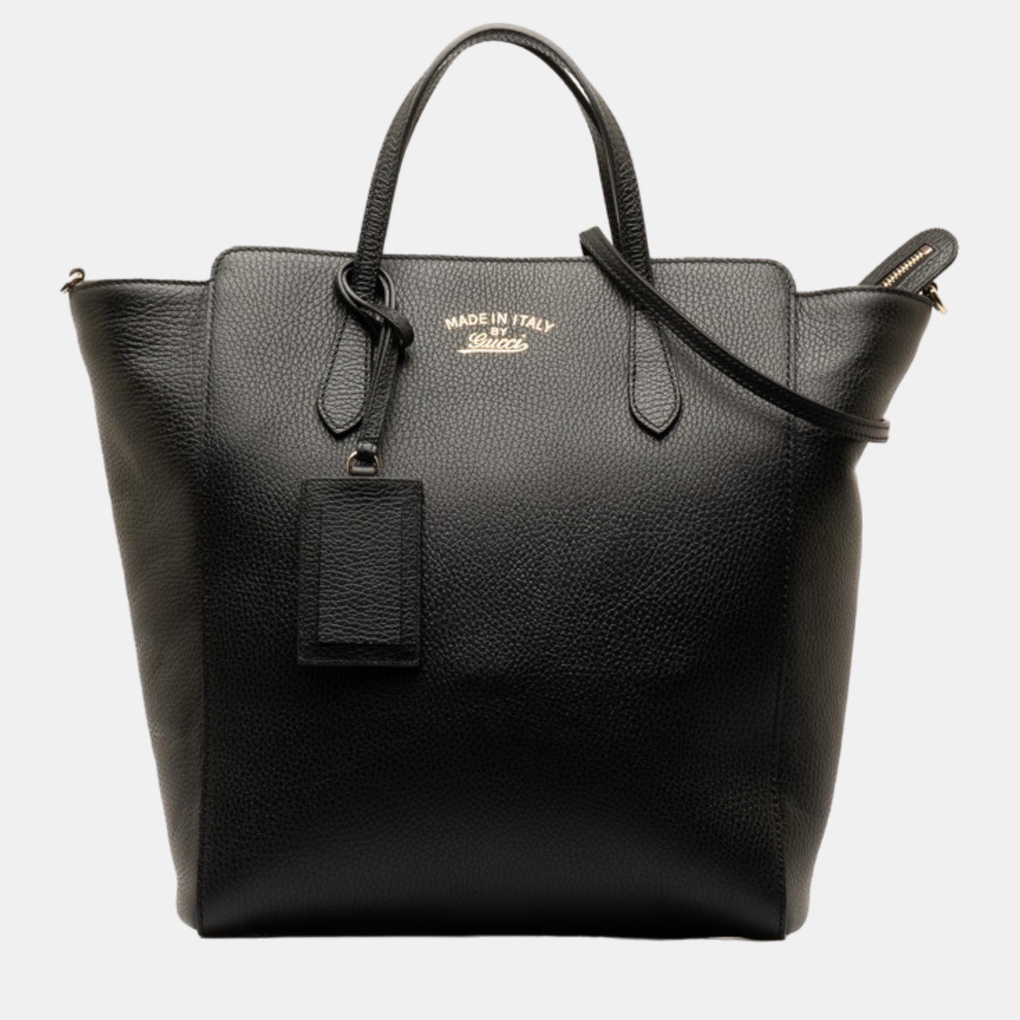 

Gucci Black Leather Swing Tote Bag