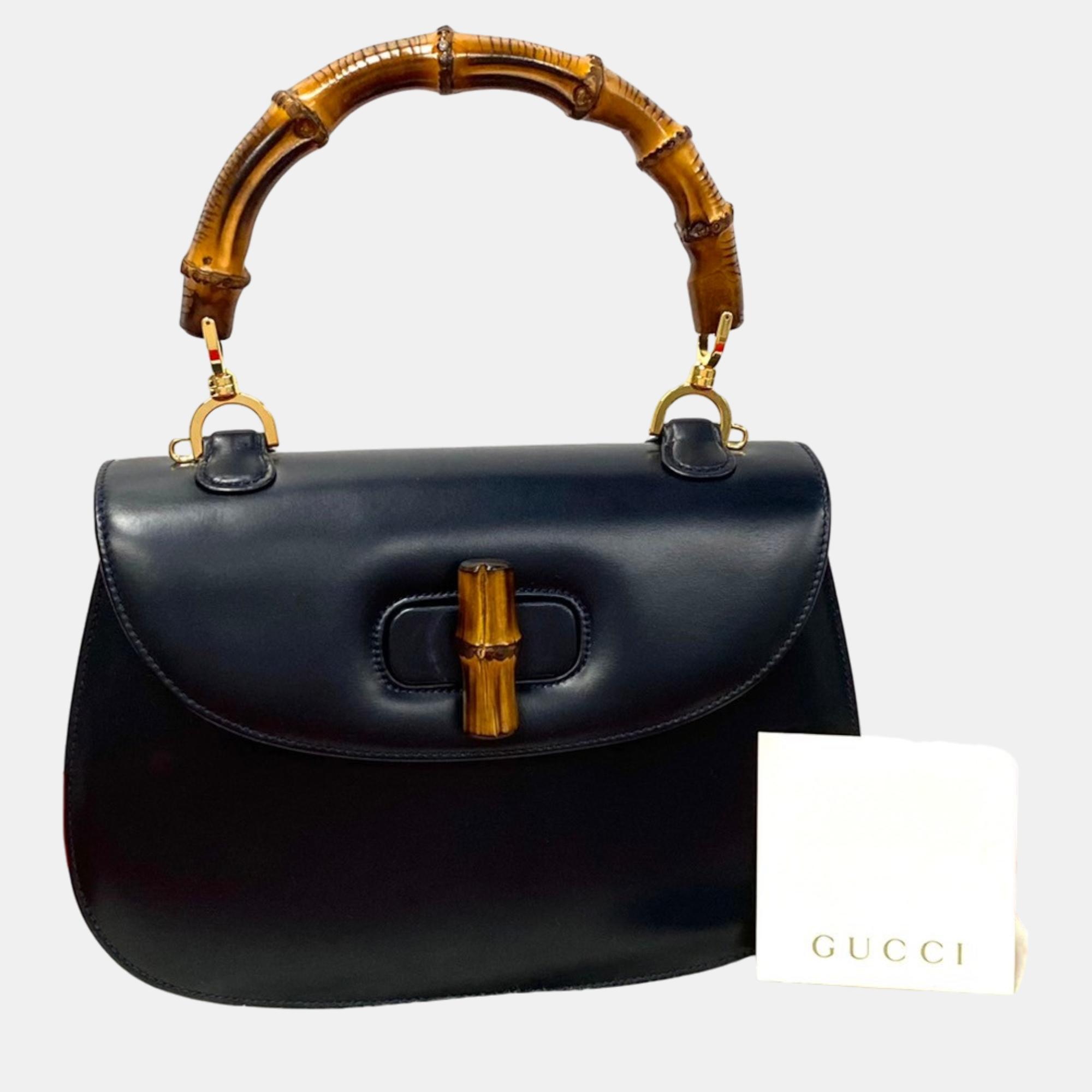 

Gucci Black Leather Bamboo Top Handle Bag