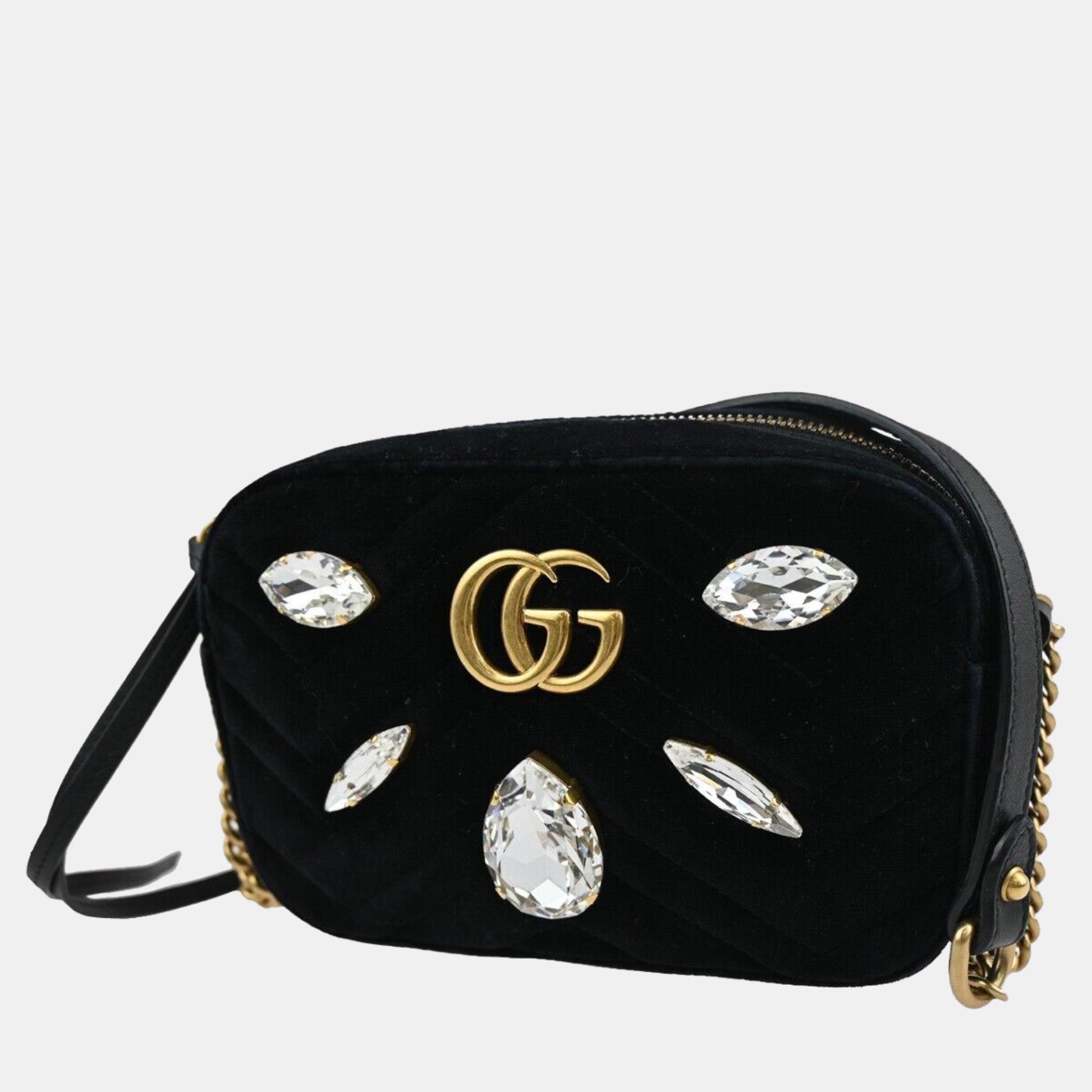 

Gucci Black Velvet GG Marmont Shoulder Bag