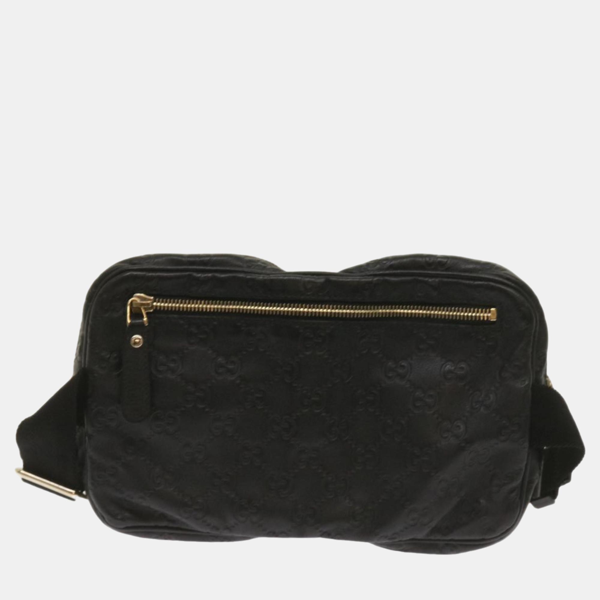 Gucci Black Leather GG Shoulder Bag 