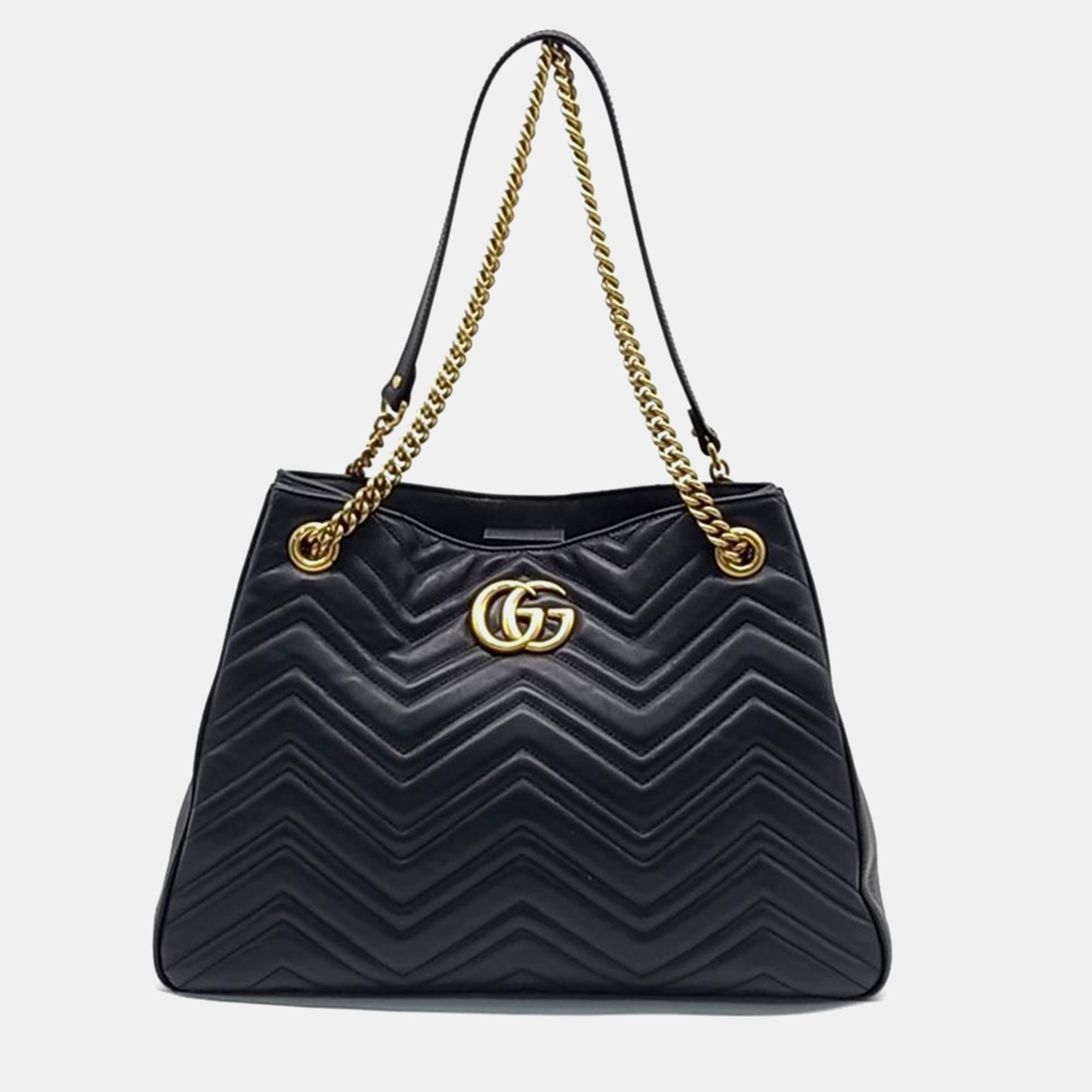 

Gucci Black Leather GG Marmont Tote Bag